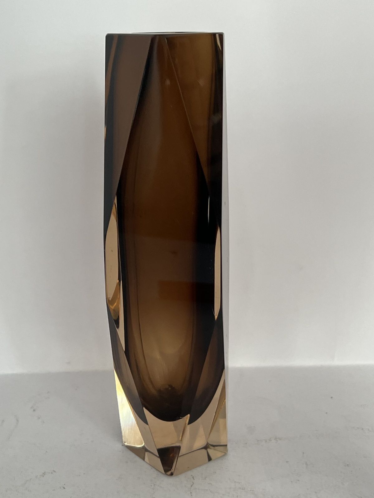 Murano Faceted Brown Glass Vase (22cm X 9cm), 1960’s photo vintage