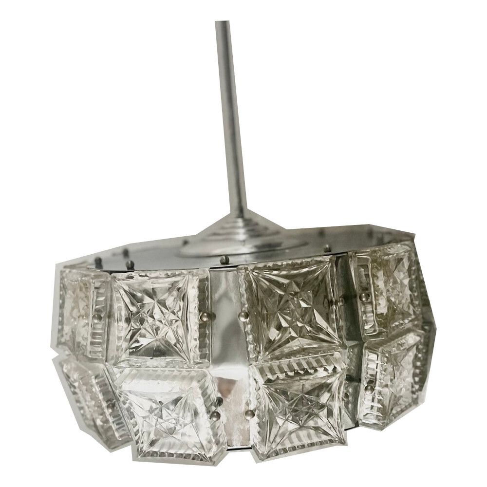 Kinkeldey Style Crystal Glass & Chrome Ceiling Light – Mid Century Modern Germany, 1970s