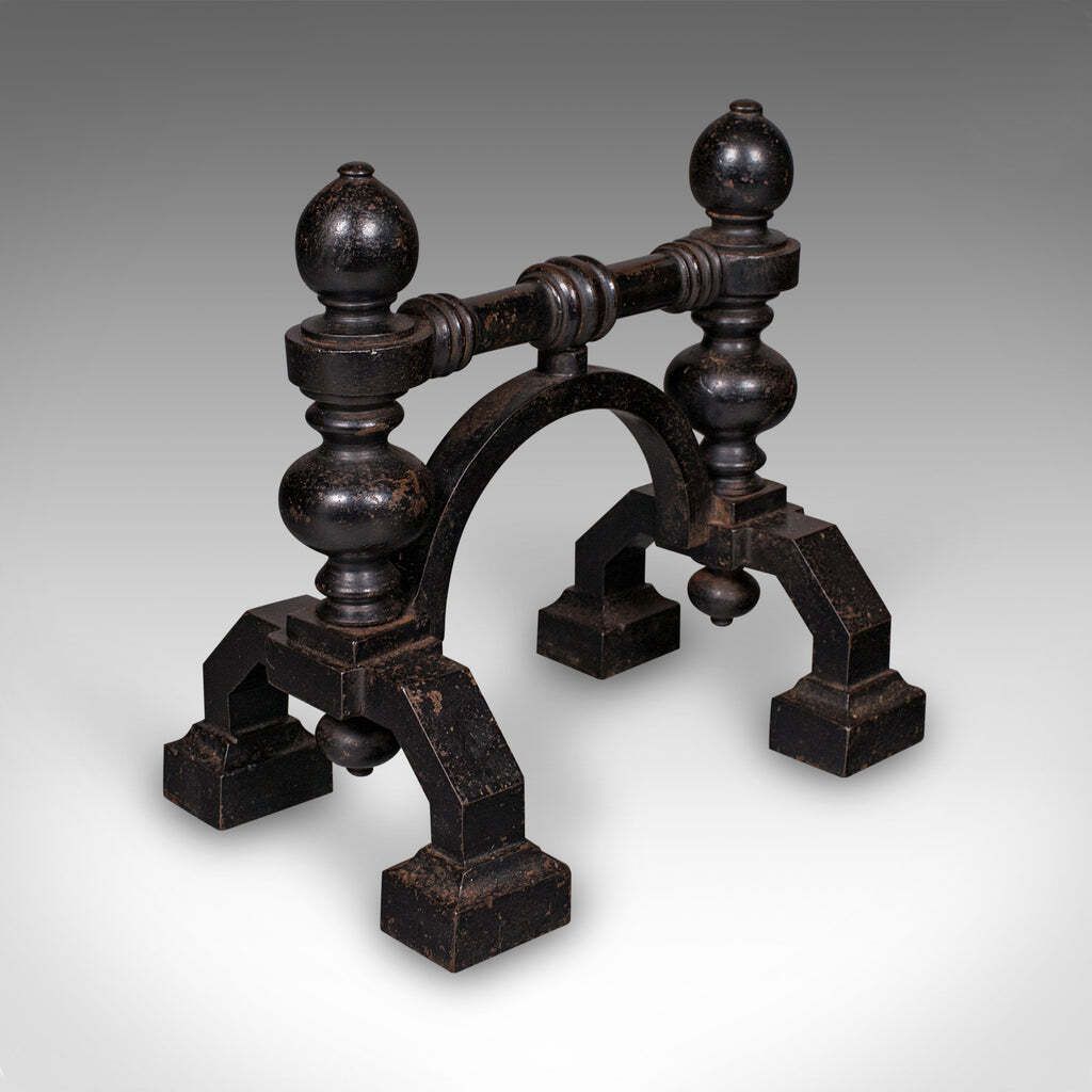 Pair Of Antique Fireside Tool Rests English Cast Iron Hearth Stand Victorian photo vinterior