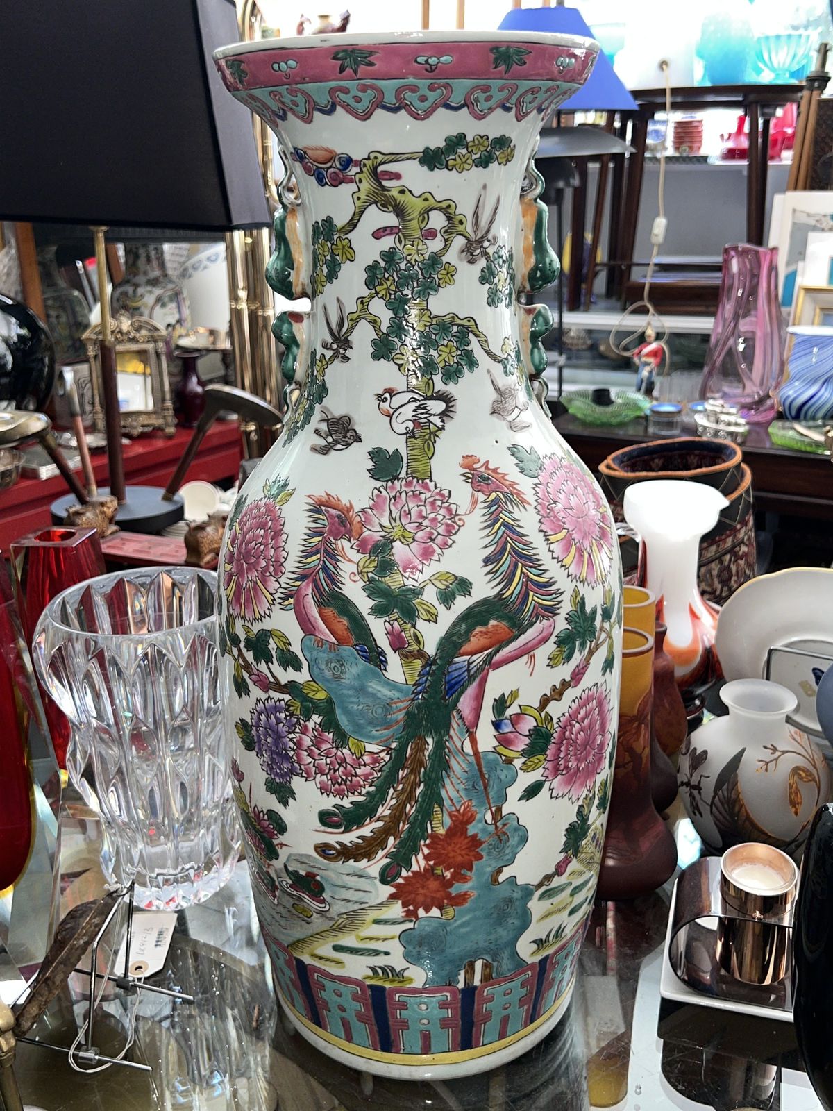 Famille Rose Chinese Cloisonné Style Vase 60 Cm (H) × 23 Cm (W) photo for sale