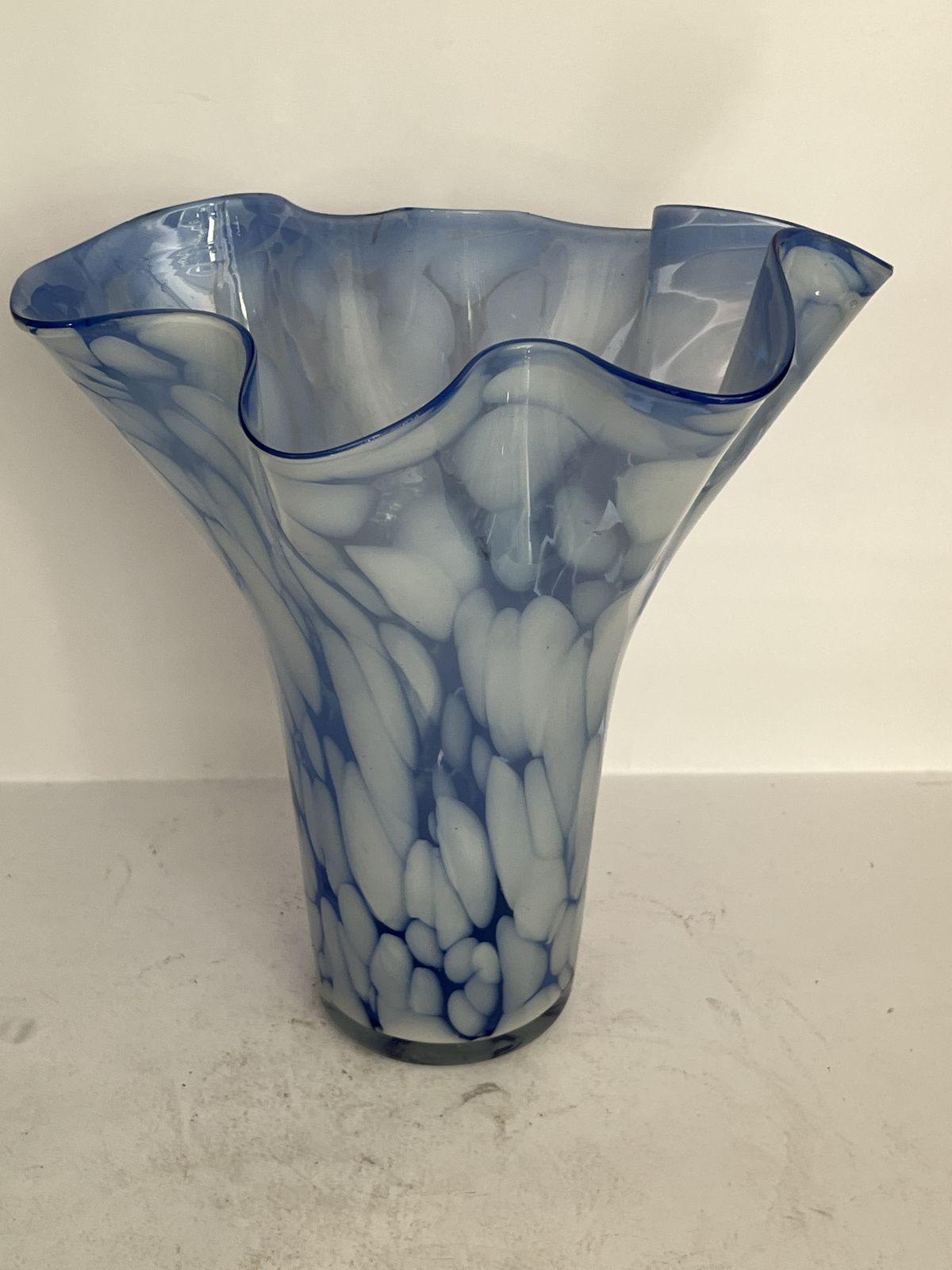 Hand Blown Blue & White Art Glass Vase – Józefina / Krosno Style Late 20th Century photo furniture