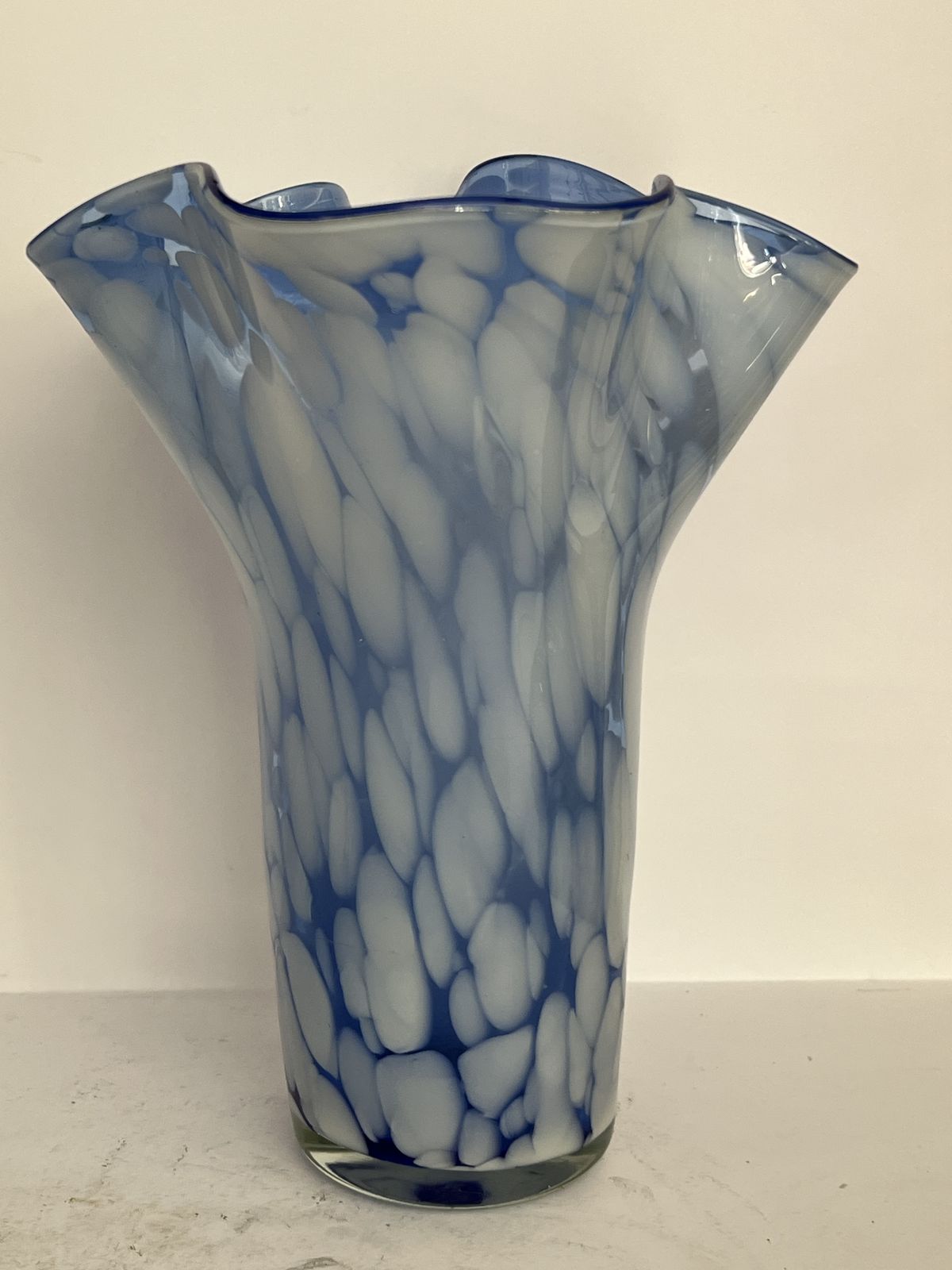 Hand Blown Blue & White Art Glass Vase – Józefina / Krosno Style Late 20th Century photo buy