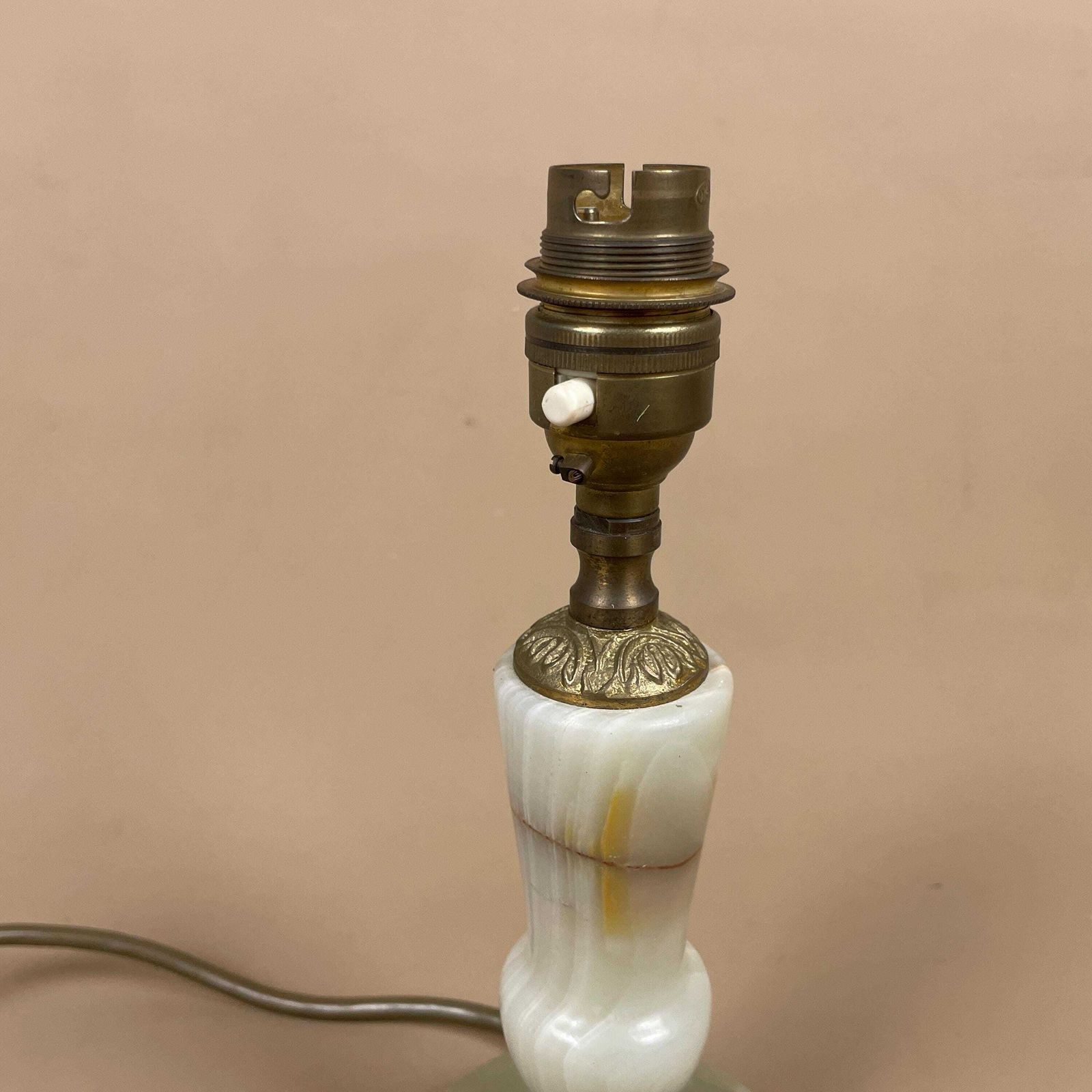 Antique Onyx Marble Lamp Light Brass Gold Metal Green Bedside Side Table Desk Marbled Patterned Vintage Pattern Stone Ornate Round Base photo Lighting