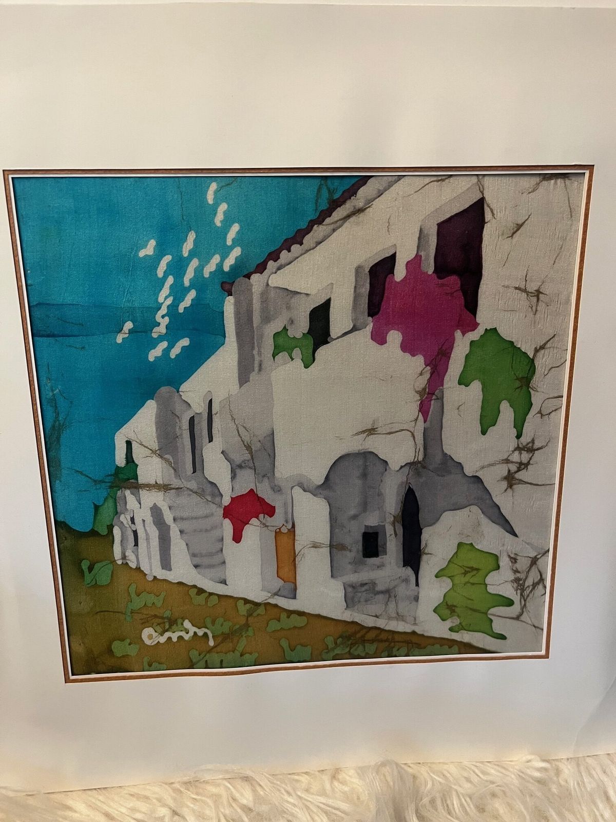 Anthi Hadjinikolaou “Sunlit Walls Of The Aegean” – Silk Painting By Anthi,1990’s photo furniture
