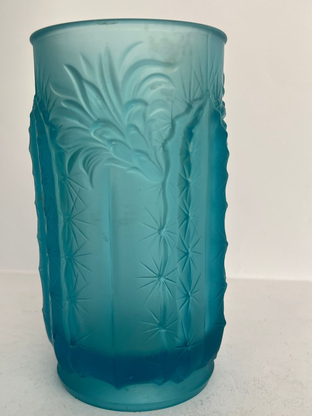 Josef Inwald “Barolac” Art Deco Frosted Vase — Ice Blue Pressed Glass, Czechoslovakia, C. 1930s photo furniture