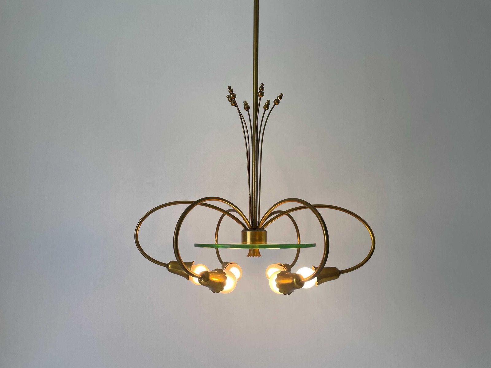 6 Armed Brass And Glass Chandelier, In Style Of Pietro Chiesa, 1950s, Italy photo 7919.0