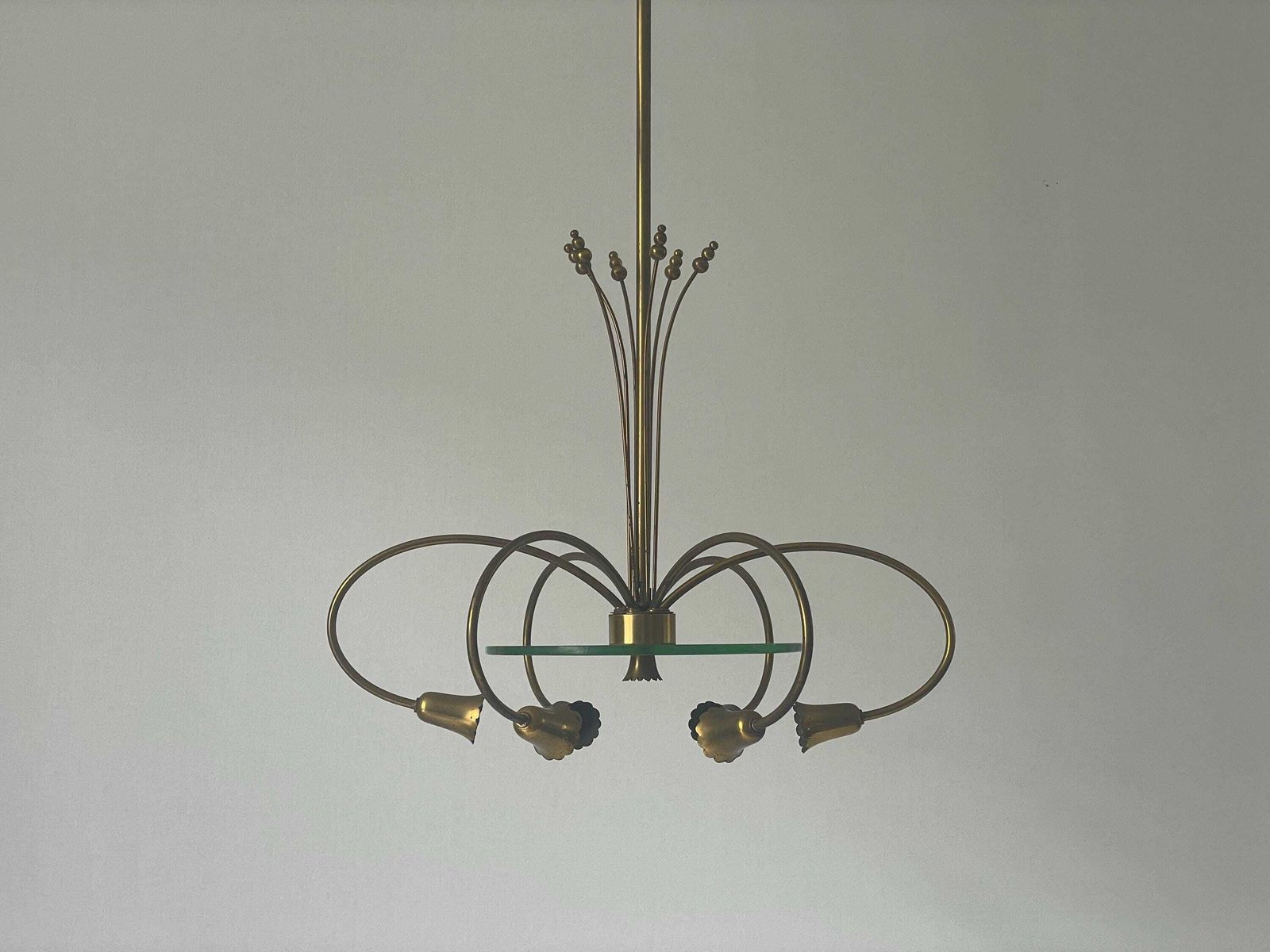 6 Armed Brass And Glass Chandelier, In Style Of Pietro Chiesa, 1950s, Italy photo vinterior
