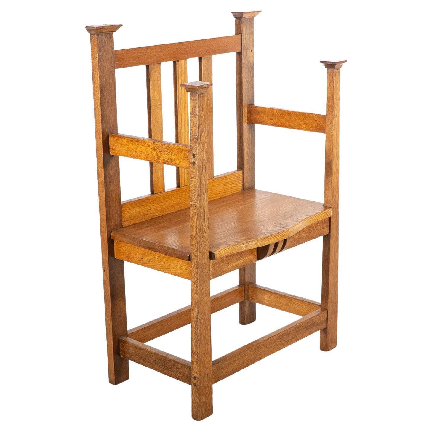 An Arts And Crafts Hall Seat In The Glasgow Style With Extended Capped Tops