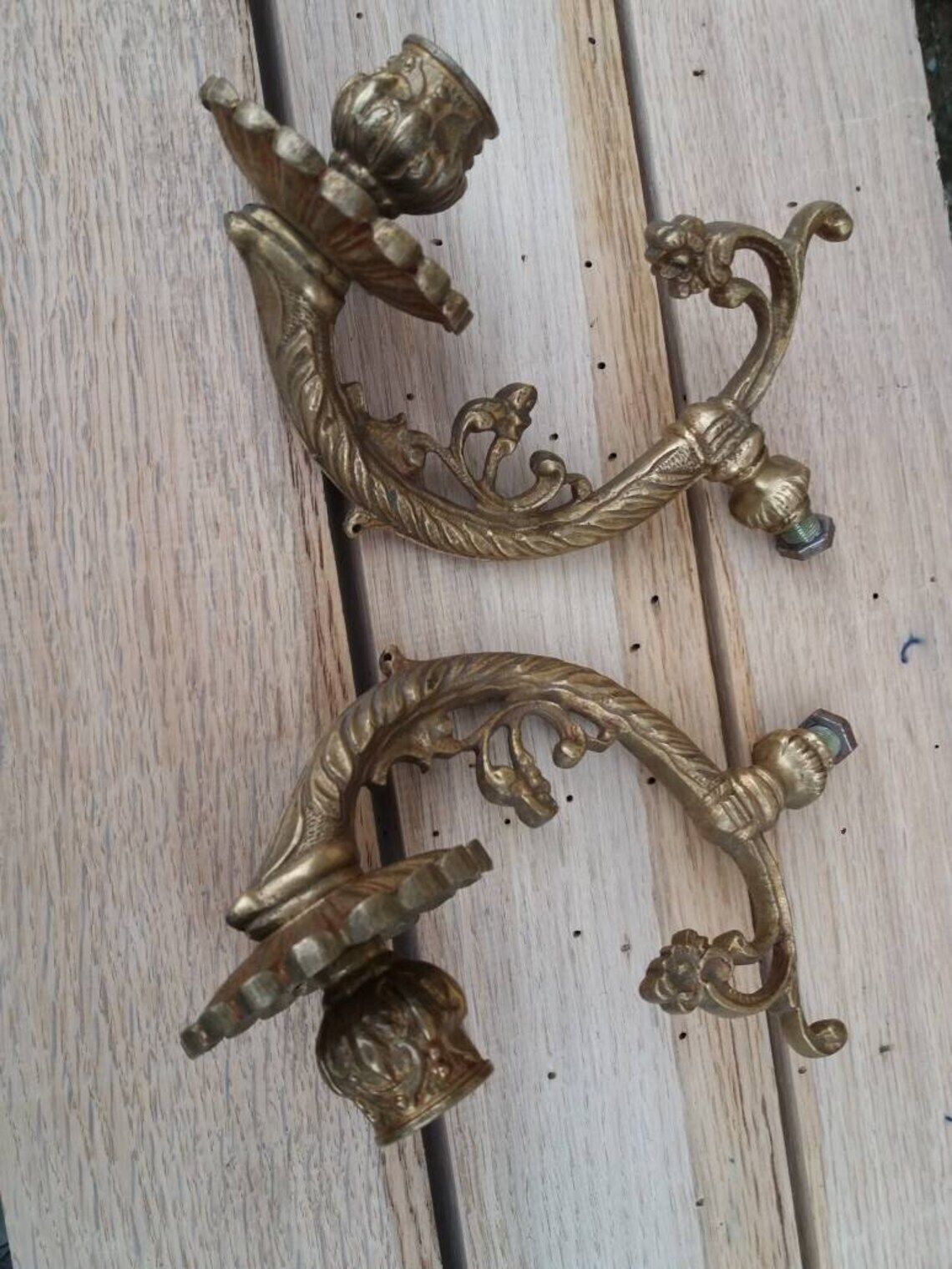 photo furniture Antique French Bronze Candle Sconces: Floral Empire Lighting Pair