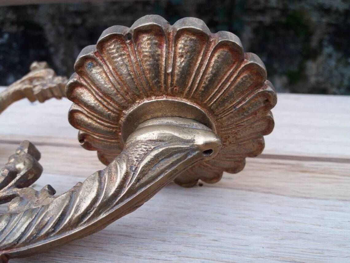 photo for sale Antique French Bronze Candle Sconces: Floral Empire Lighting Pair