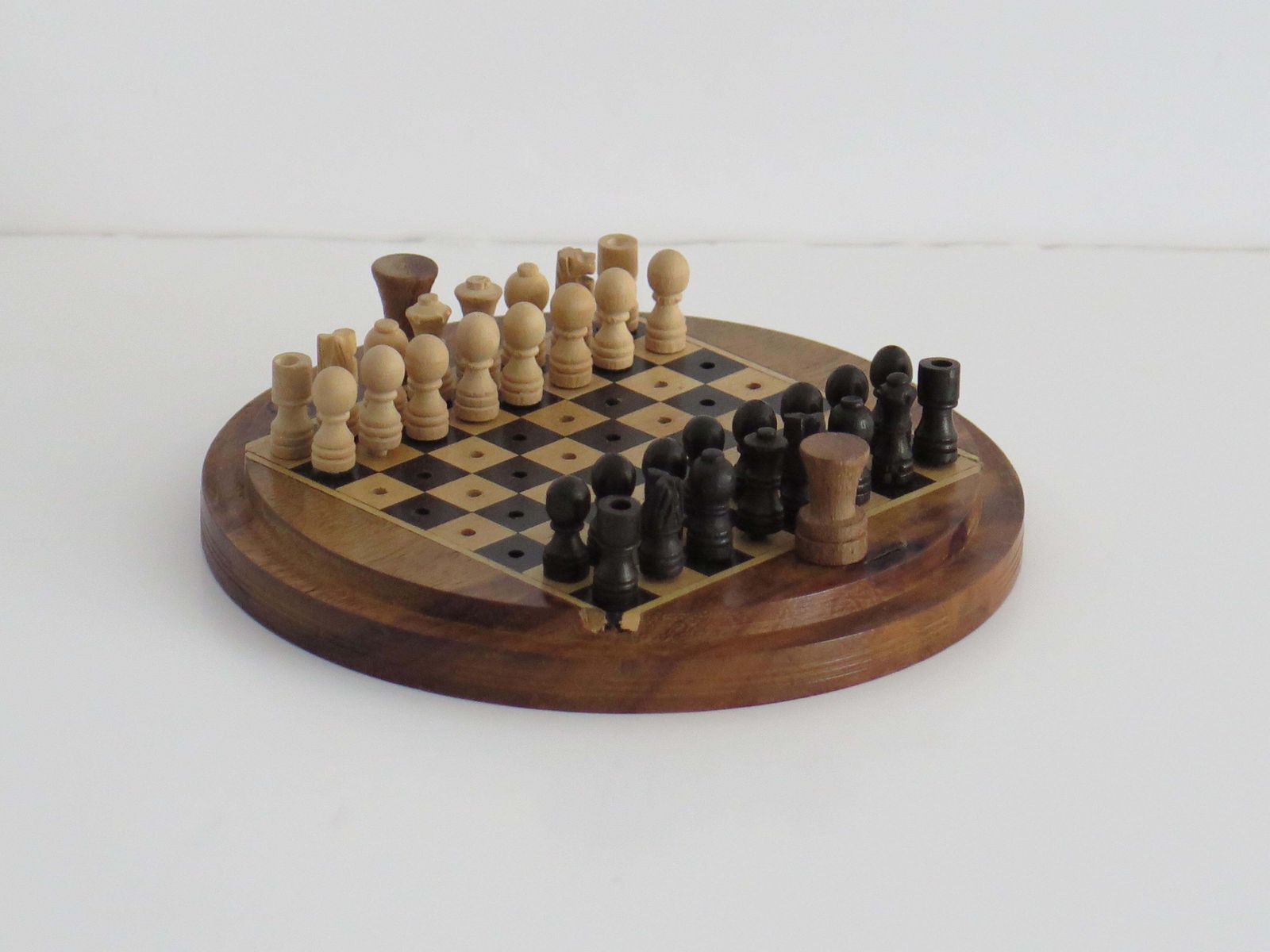 Miniature Travelling Chess Set Game Inlaid Walnut Box Handmade, Circa 1930's photo for sale