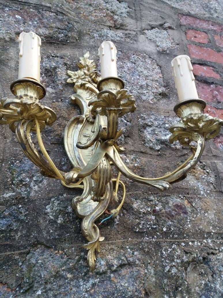 Antique Bronze Ormolu Wall Sconces: French Chateau Lighting Pair photo furniture