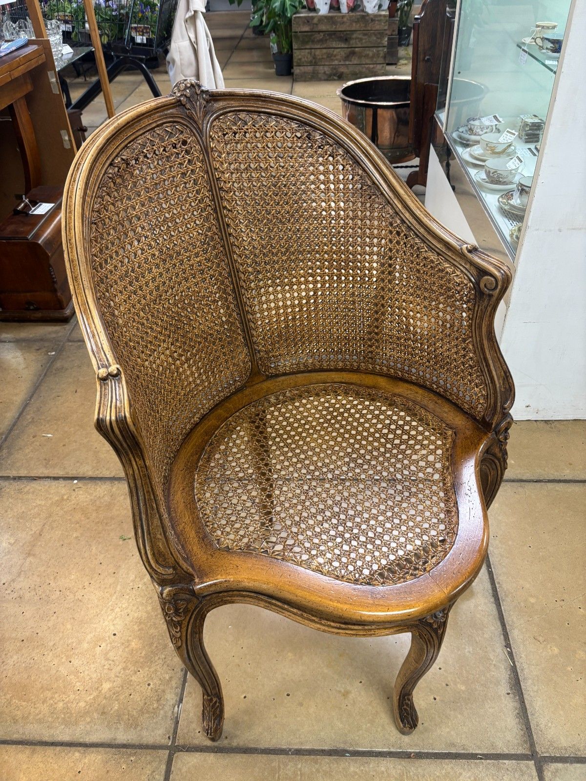 photo buy Antique French 19th Century Walnut & Cane Carved Corner Chair
