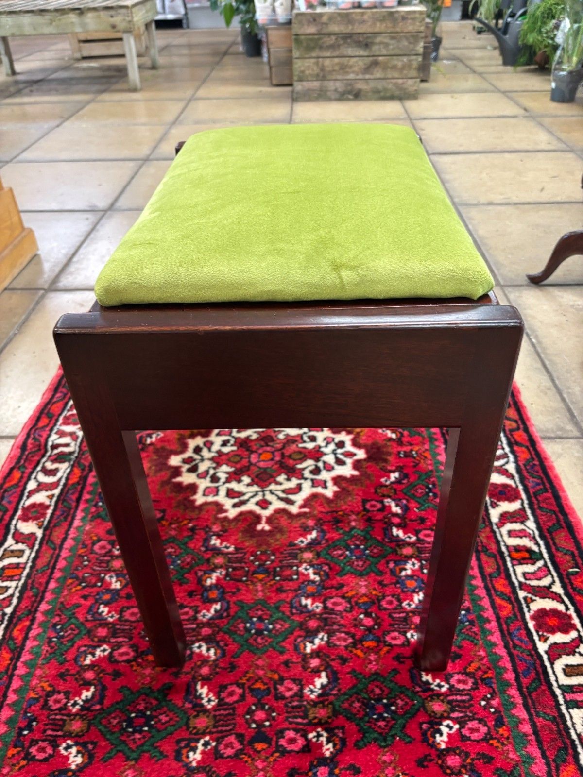 photo for sale Vintage John Austin Wooden Piano Stool With Storage & Reupholstered Cushion