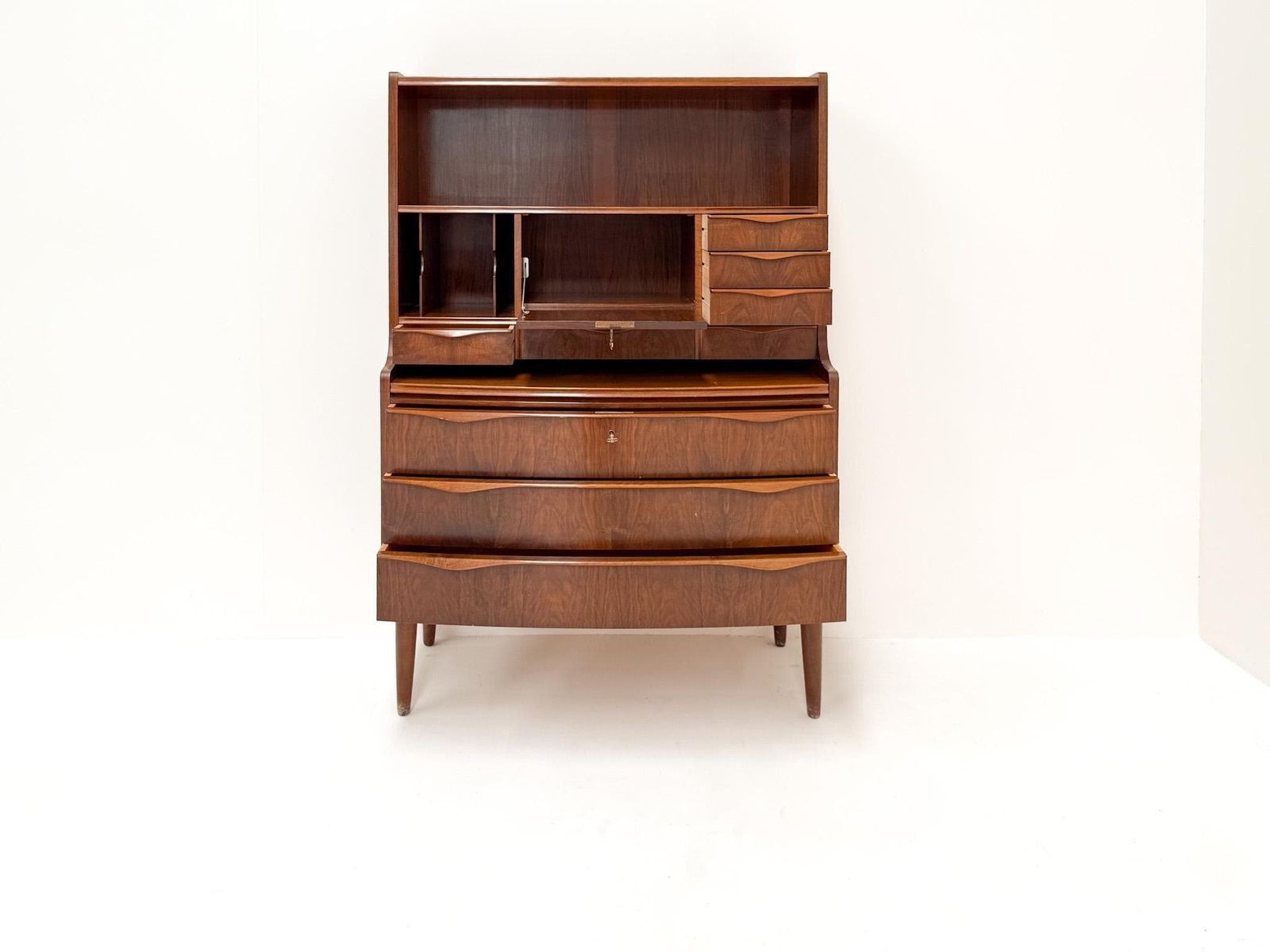 Erling Torvits Walnut Secretary Desk With Wave Front, Denmark, 1960s photo buy