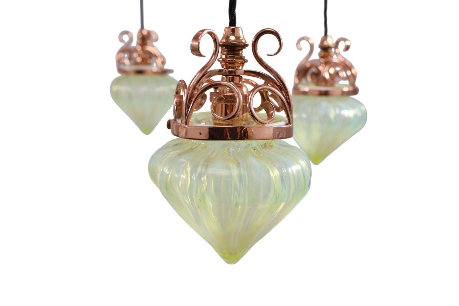 22000.0 W. A. S. Benson. Arts & Crafts Copper & Brass Chandelier With 5 Vaseline Shades photo