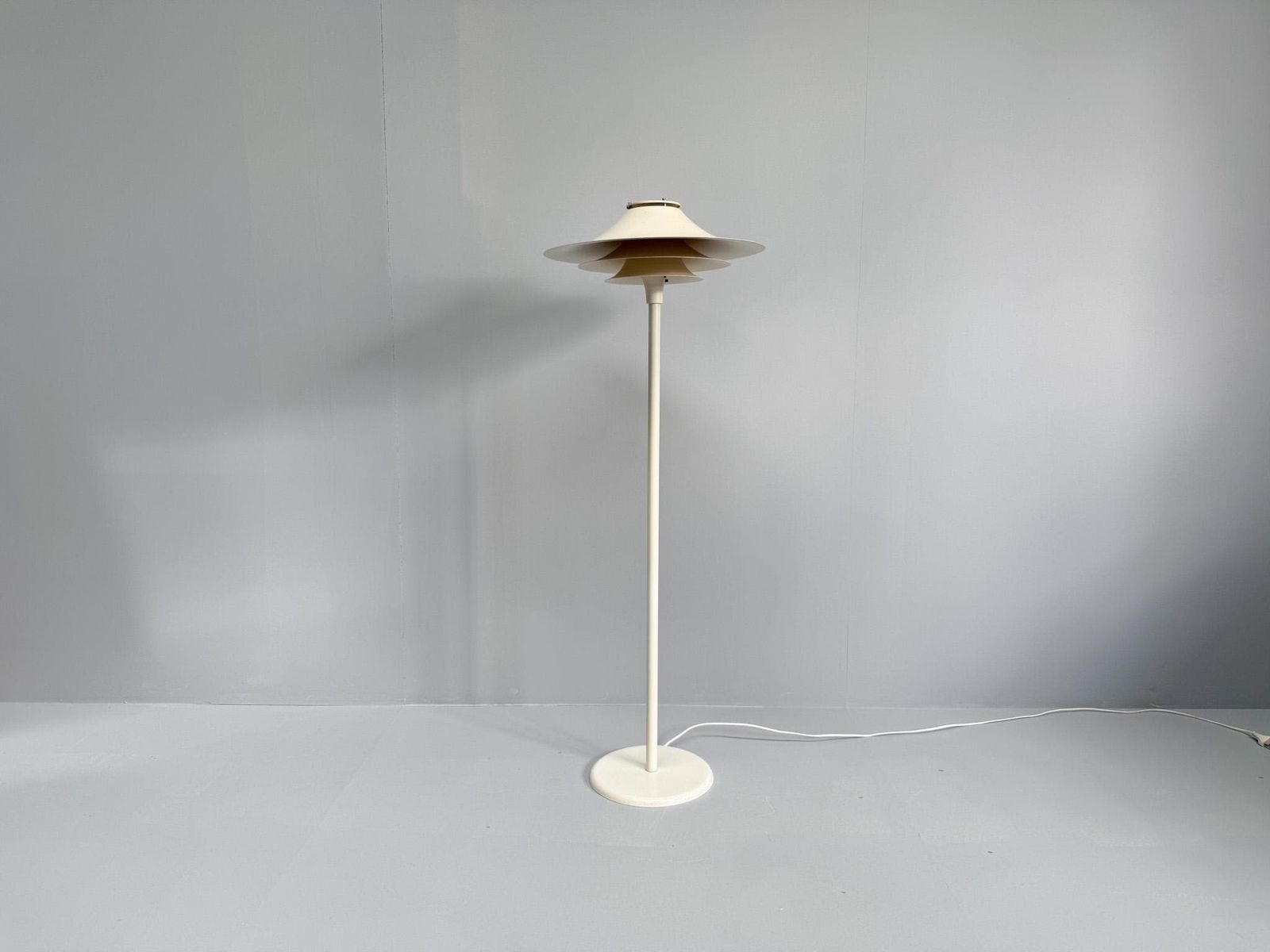 Vintage Lyfa Adina Floor Lamp, 1970s – White Metal Shade – Danish Mid Century Modern Lighting