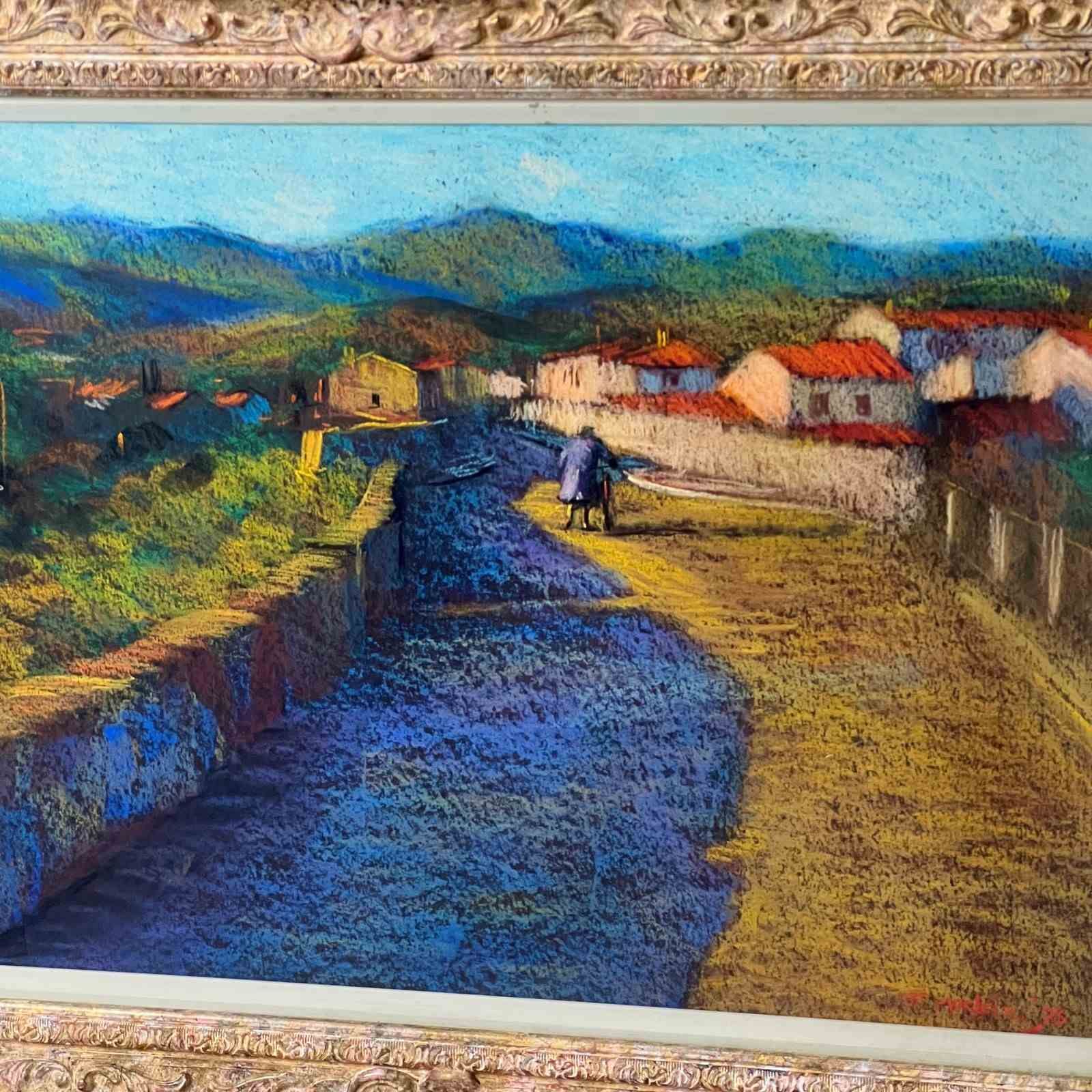 'Entrance To Ceret' A Pastel By John Mackie (Scottish Born 1953) photo vintage