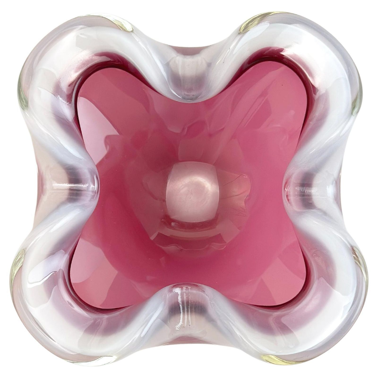 1960s Murano Sommerso Bowl In Pink And Alabastro White By Archimede Seguso, Italy