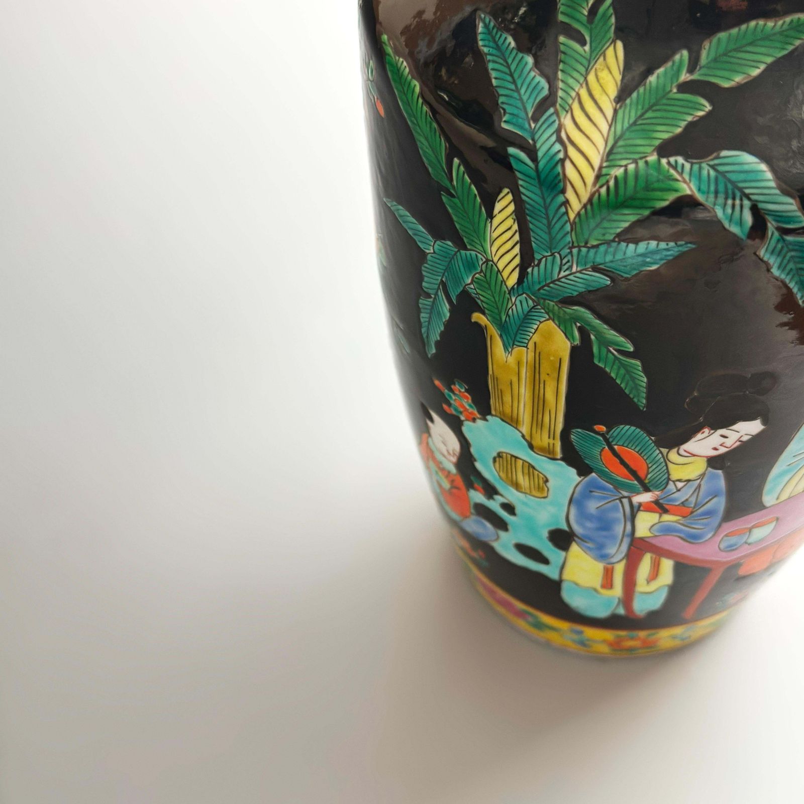 Japanese Porcelain Famille Noire Rouleau Shaped Vase By Yamatoku, Arita, 1950s photo buy