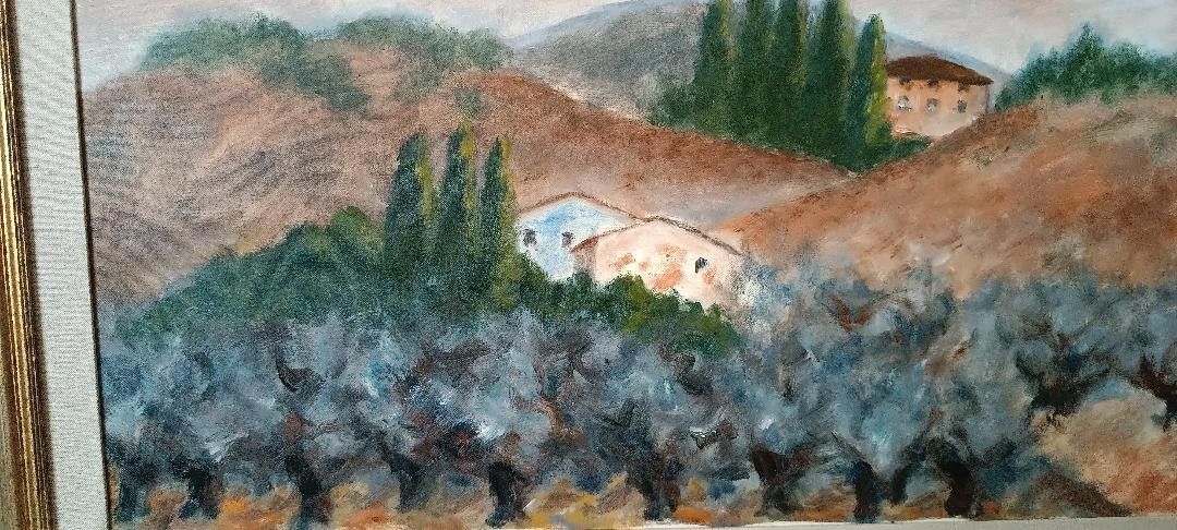 Large Oil On Canvas Marino Scardigli (1921 2005) Tuscan Landscape 124x94 Cm photo vinterior