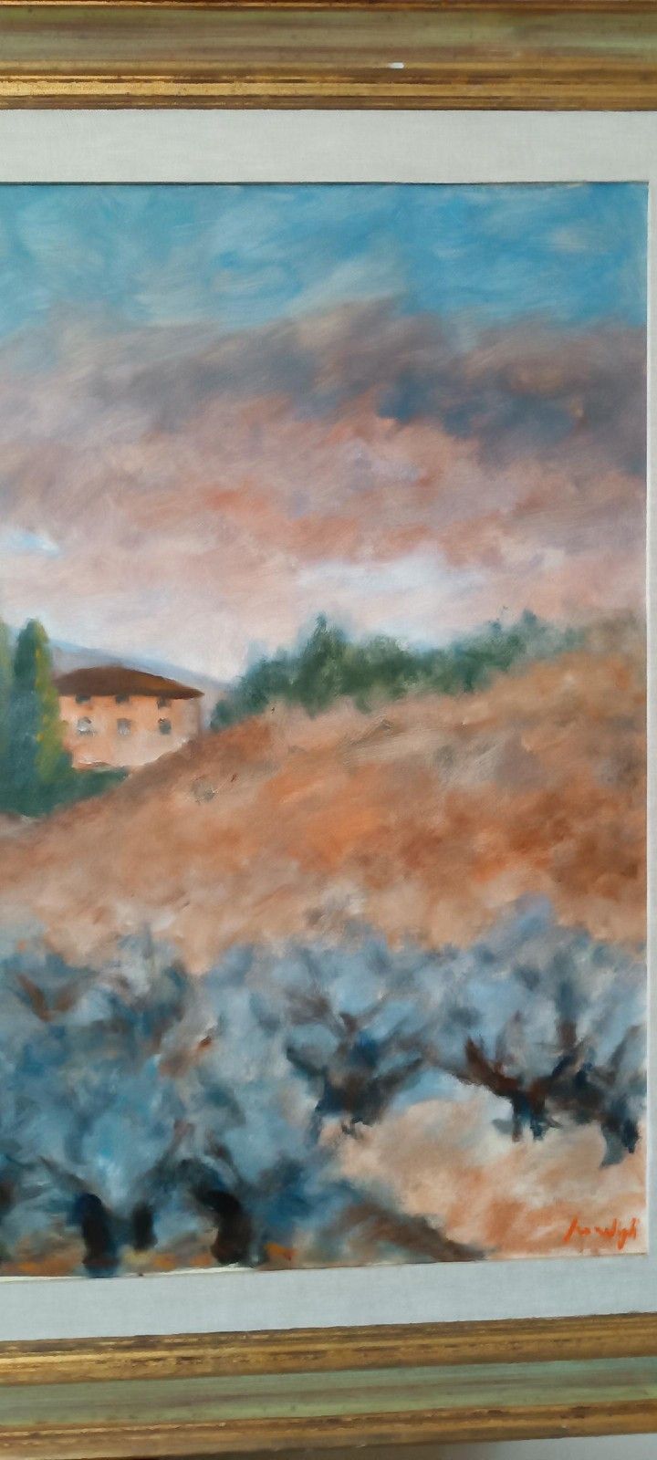 Large Oil On Canvas Marino Scardigli (1921 2005) Tuscan Landscape 124x94 Cm photo vintage