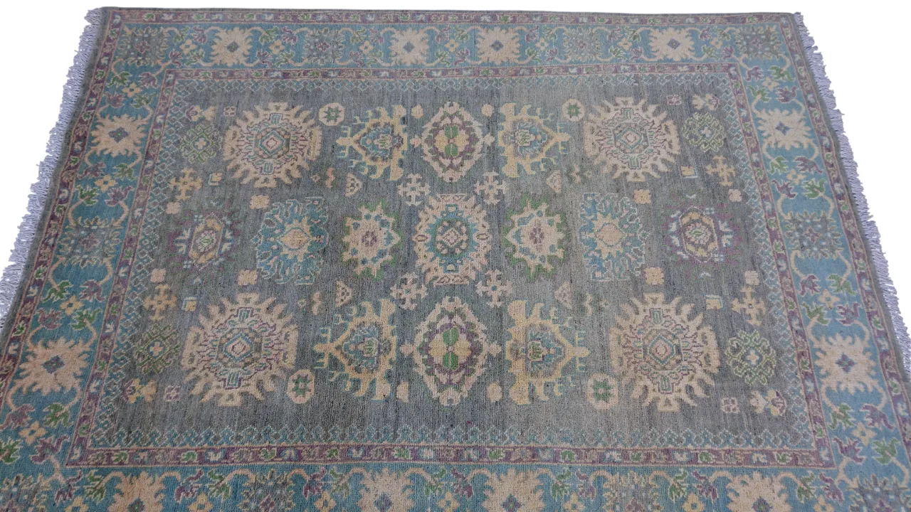 5x6 Grey And Blue Turkish Oushak Wool Traditional Area Rug photo for sale