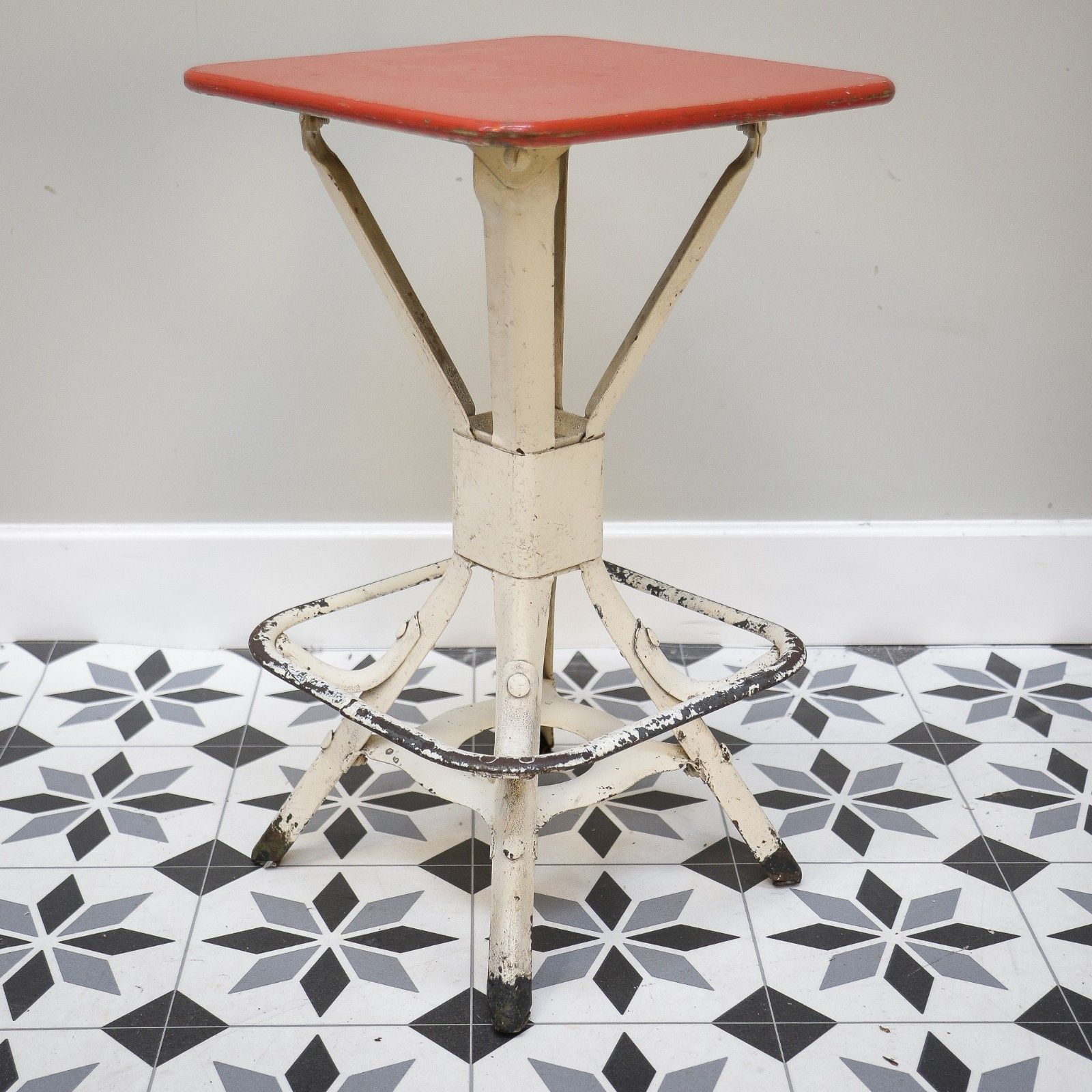 Industrial Stool By Evertaut Of Birmingham In Red And White photo furniture
