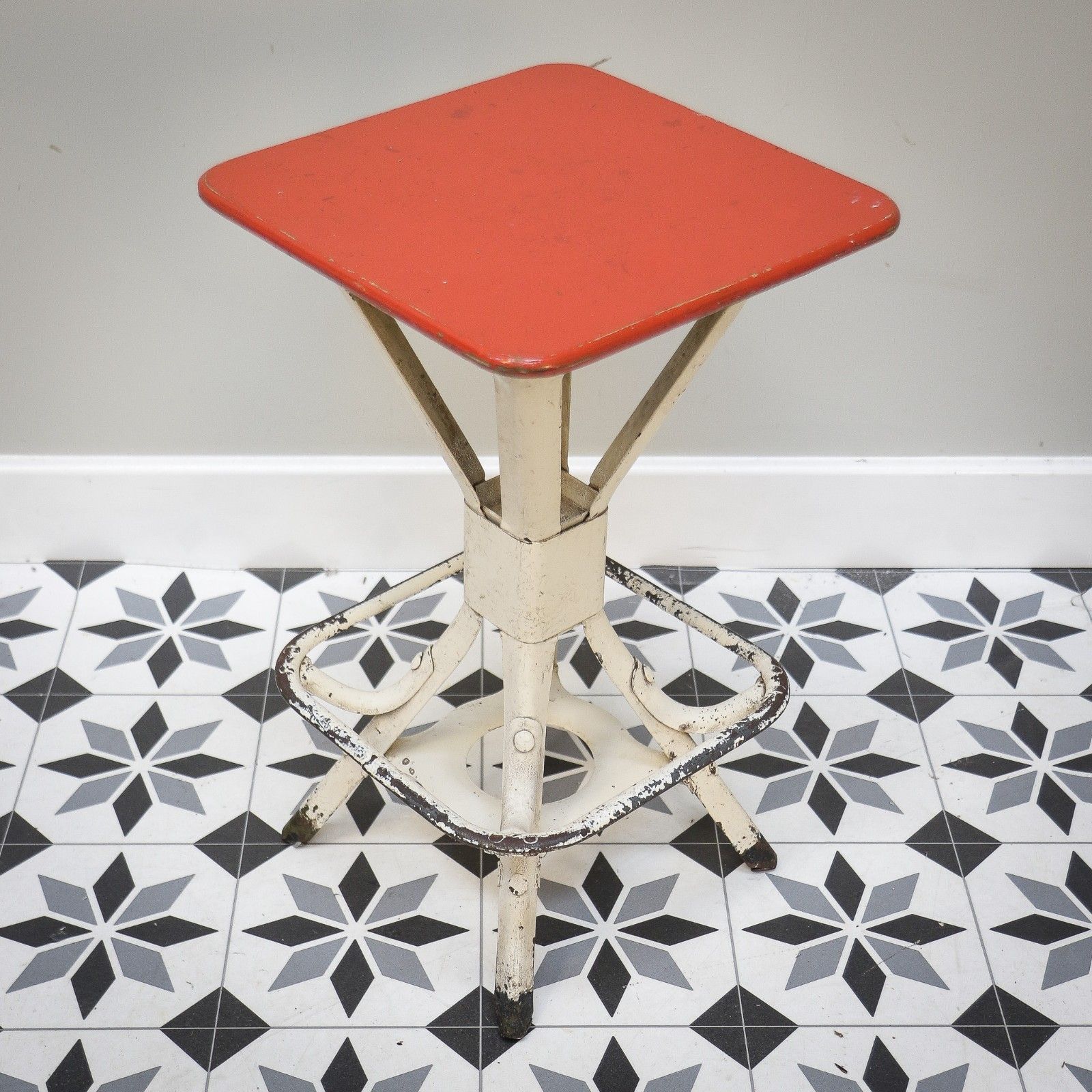 Industrial Stool By Evertaut Of Birmingham In Red And White photo Furniture