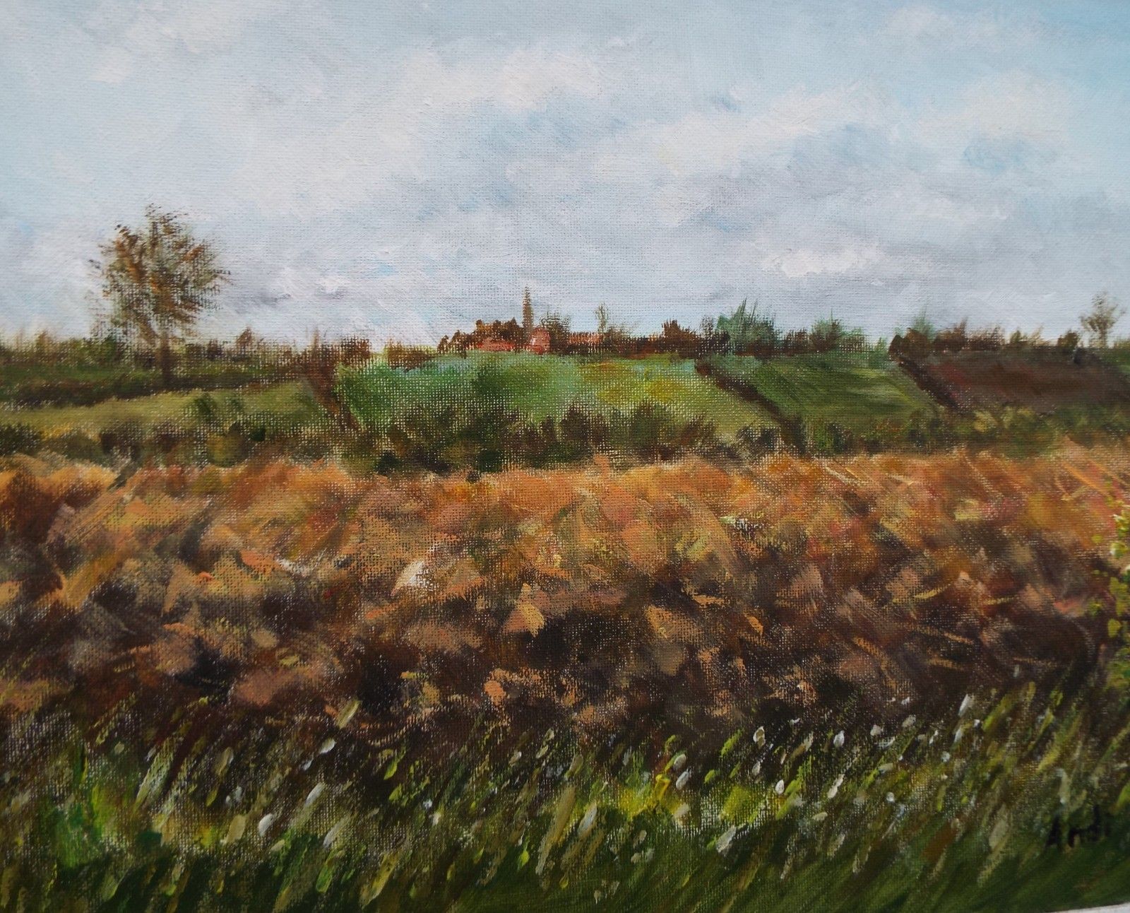 Late Summer Ploughed Landscape Farm Original Painting Signed Framed Andi Lucas photo 190.0
