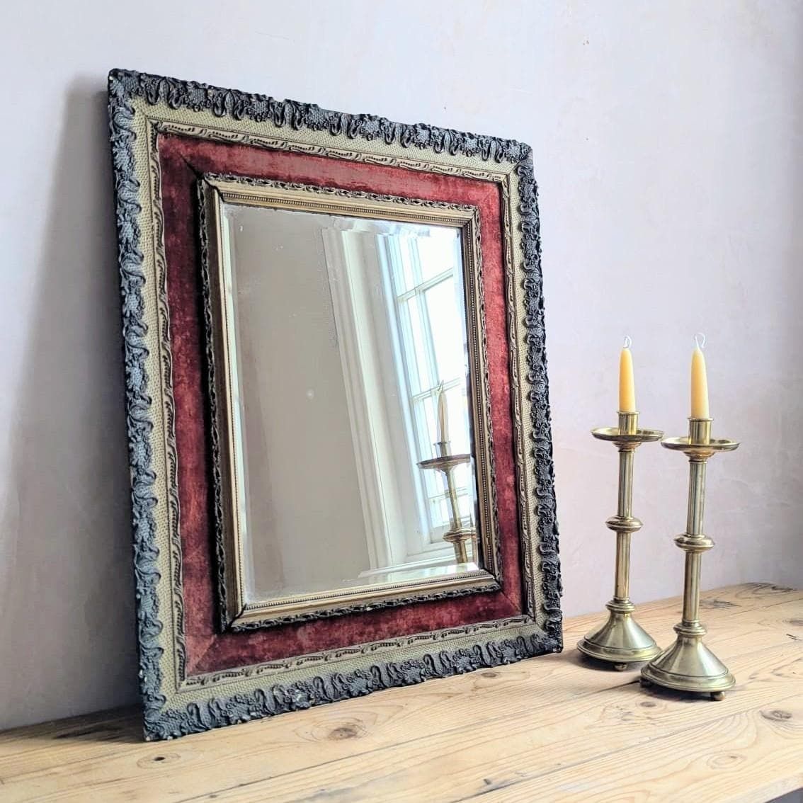 A Very Pretty Victorian Gilt And Red Velvet Framed Wall Mirror C1860