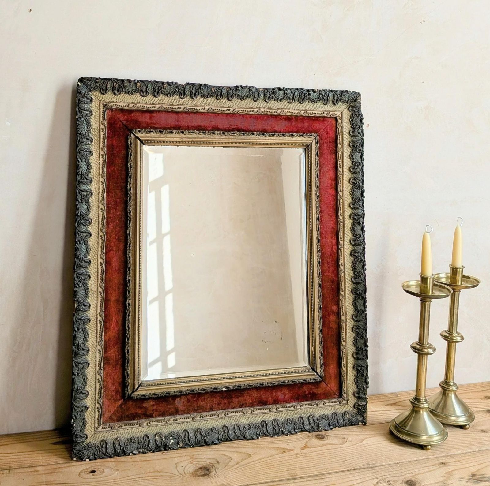 A Very Pretty Victorian Gilt And Red Velvet Framed Wall Mirror C1860 photo buy