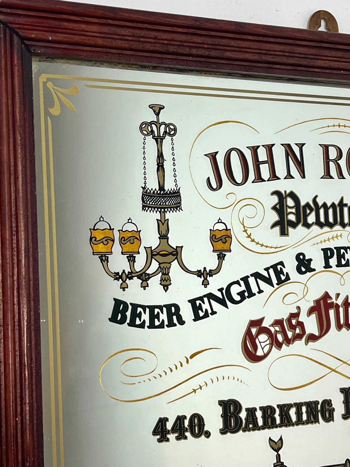 Vintage John Rogers, Pewterers Beer Engine & Pewter Pot Makers, Advertising Mirror, Victorian London photo Art