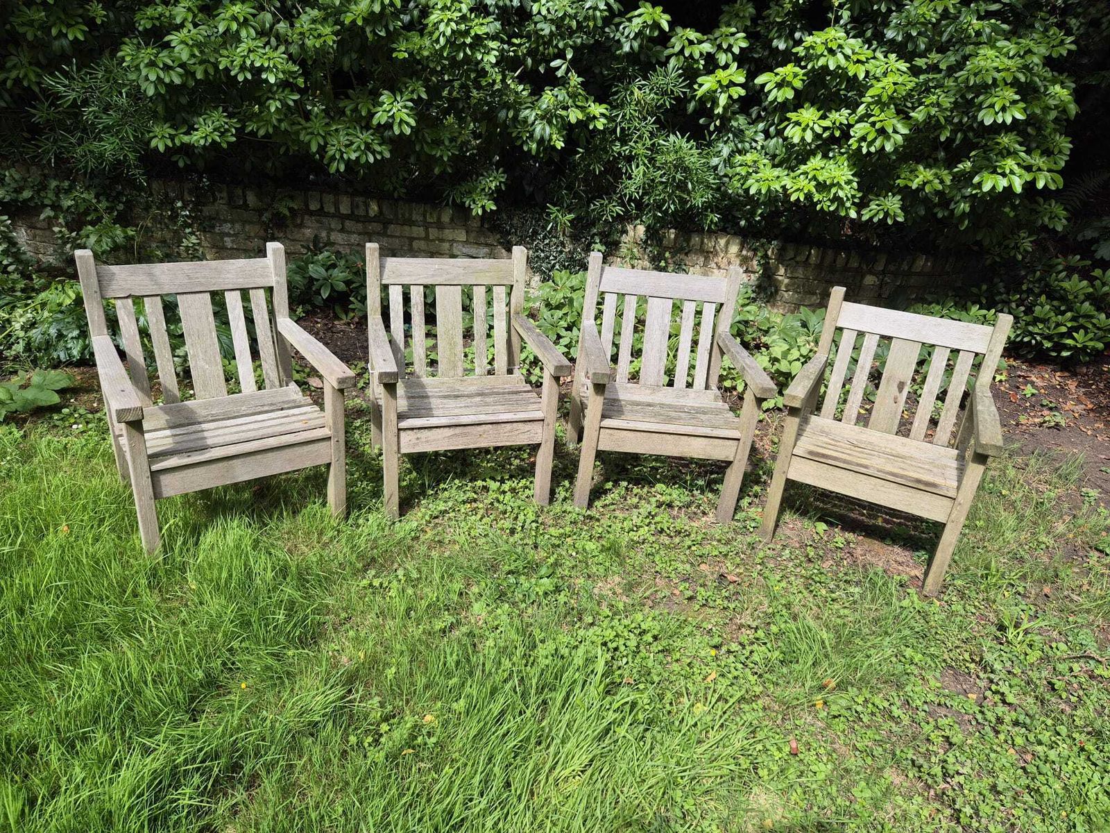 Set Of 4 Teak Garden Chairs, Matching Armchairs