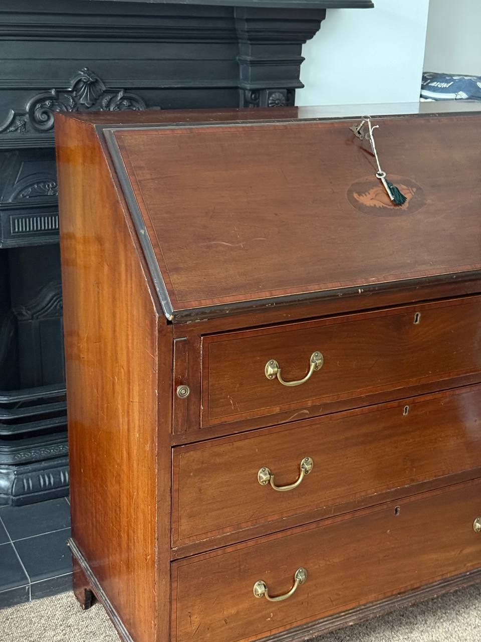 Victorian Secretaire Of Mahogany Wood, Inlaid photo 198.0