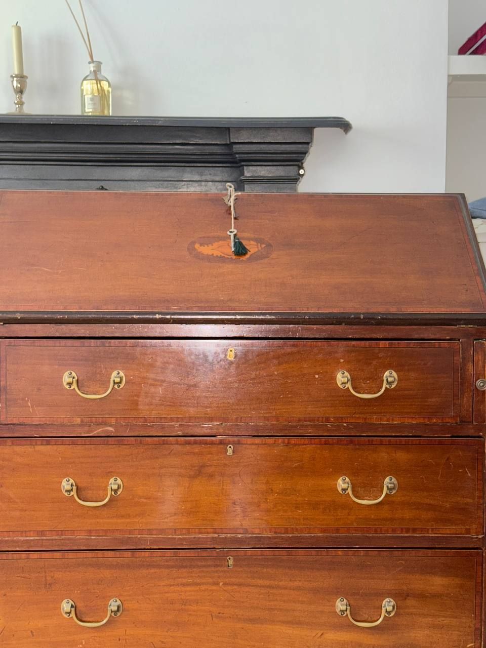 photo furniture Victorian Secretaire Of Mahogany Wood, Inlaid
