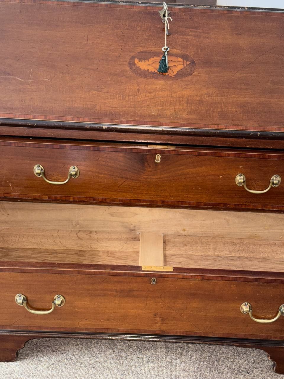 Furniture Victorian Secretaire Of Mahogany Wood, Inlaid photo