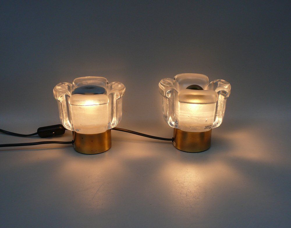 Small Glass Blossom Table Lamps From Limburg, 1970s, Set Of 2 photo vintage