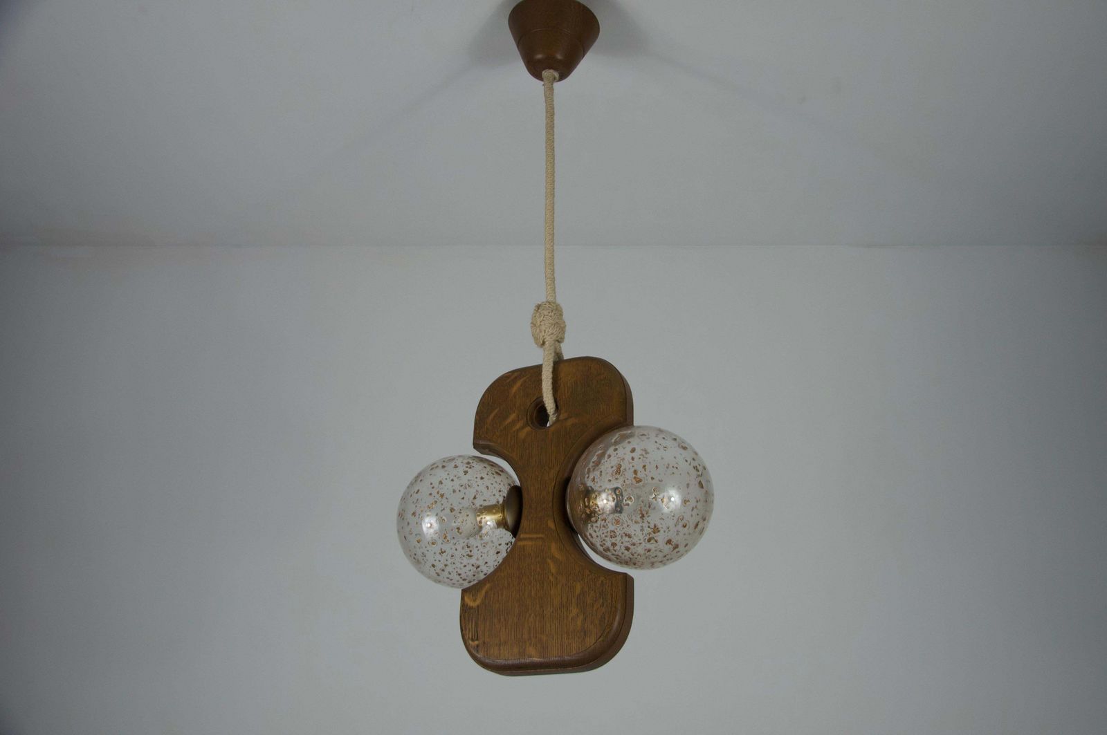 Midcentury Wooden And Glass Hanging Lamp By Temde, Circa 1960 photo for sale