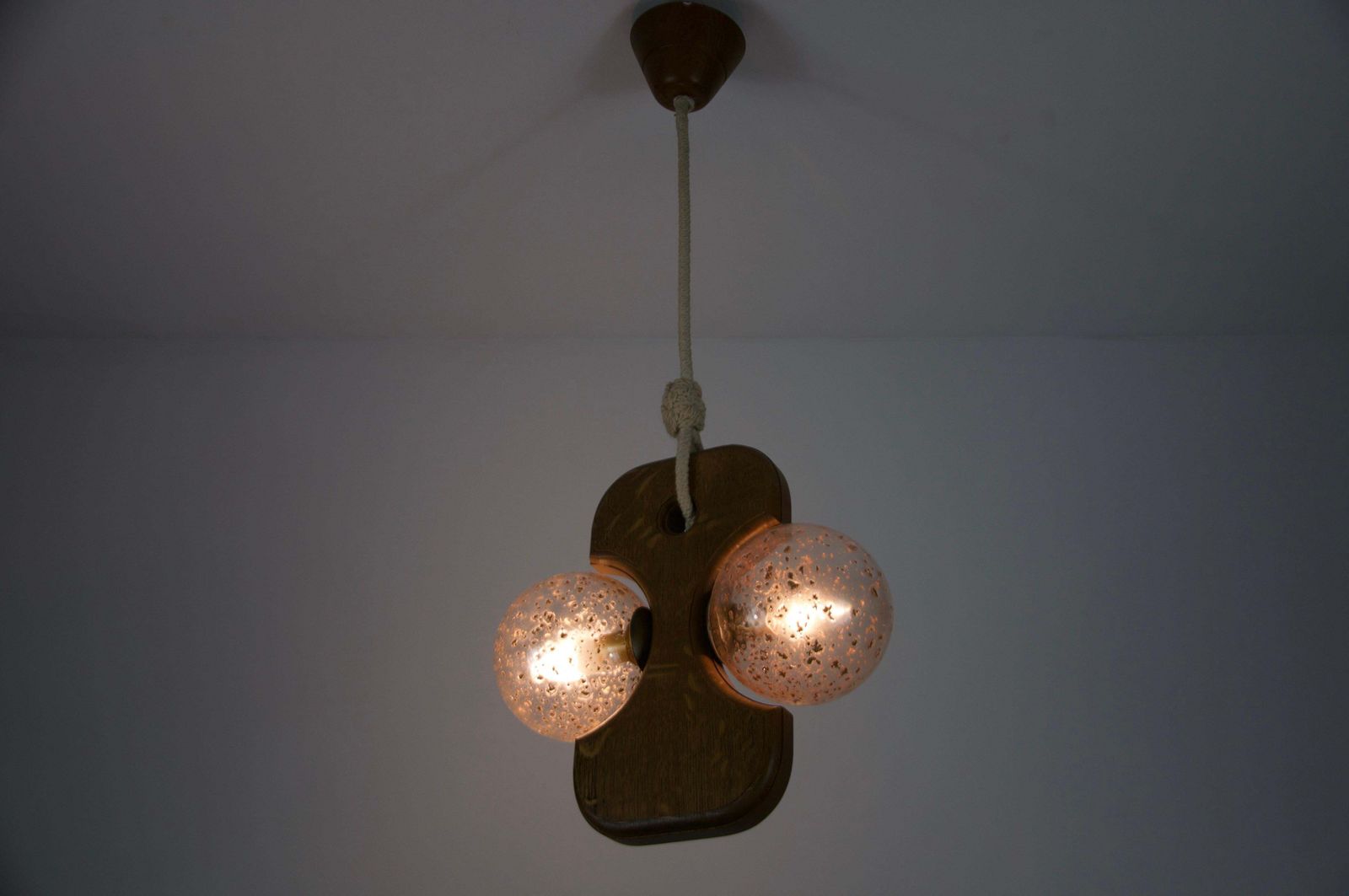 1502.0 Midcentury Wooden And Glass Hanging Lamp By Temde, Circa 1960 photo