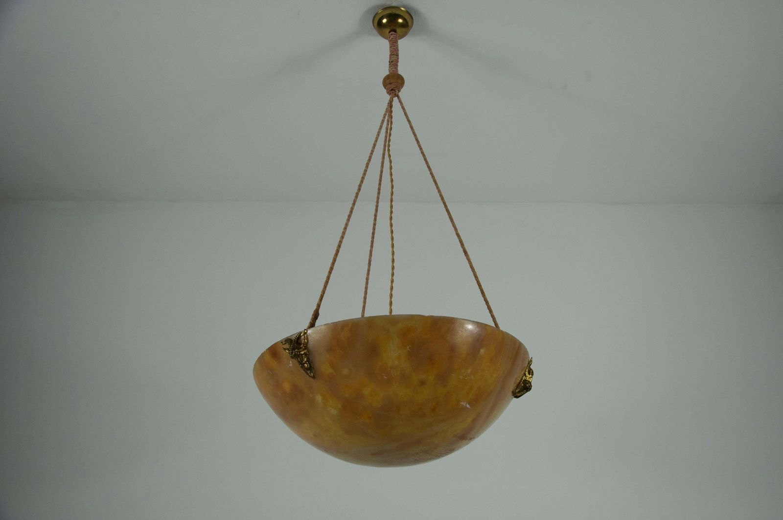 Large And Heavy Hand Carved Alabaster Ceiling Lamp, 1930s, Germany photo for sale