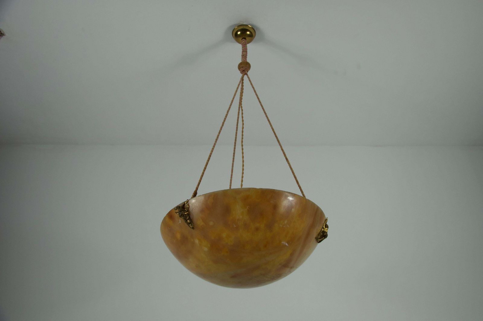 Large And Heavy Hand Carved Alabaster Ceiling Lamp, 1930s, Germany photo Lighting