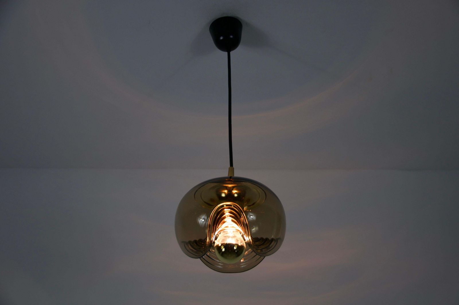photo for sale Amber Glass Pendant Lamp By Koch & Lowy For Peill And Putzler, 1960s