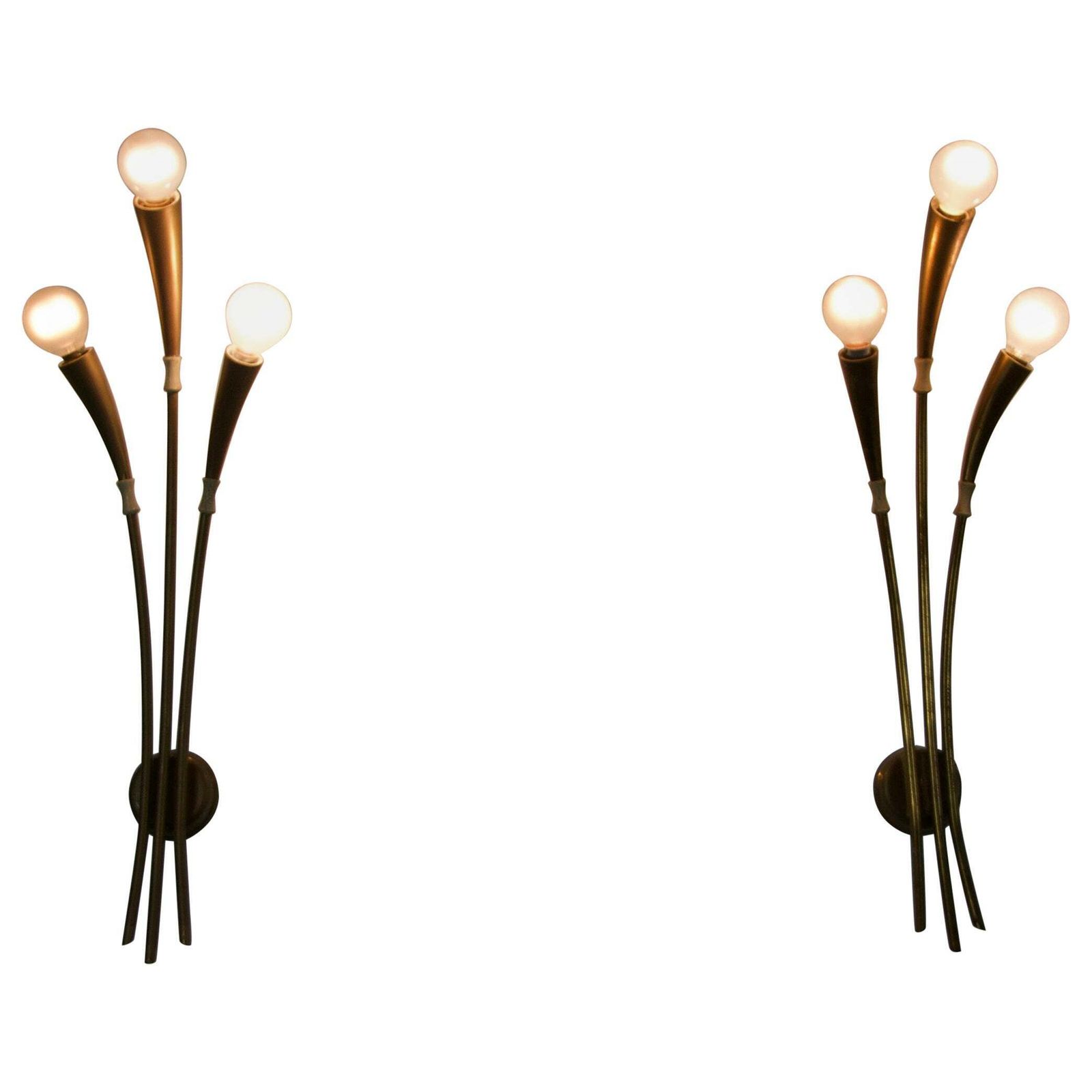 Pair Of Brass Wall Lamps By Oscar Torlasco, Italy, 1960s
