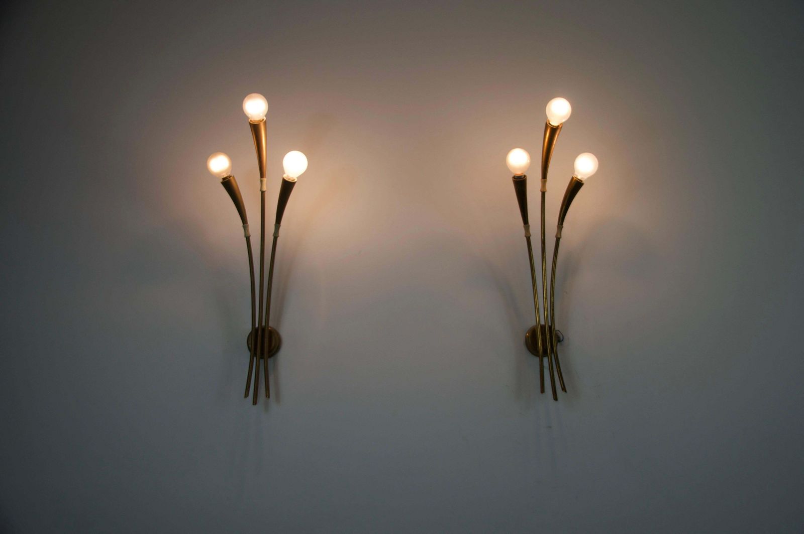 photo vinterior Pair Of Brass Wall Lamps By Oscar Torlasco, Italy, 1960s