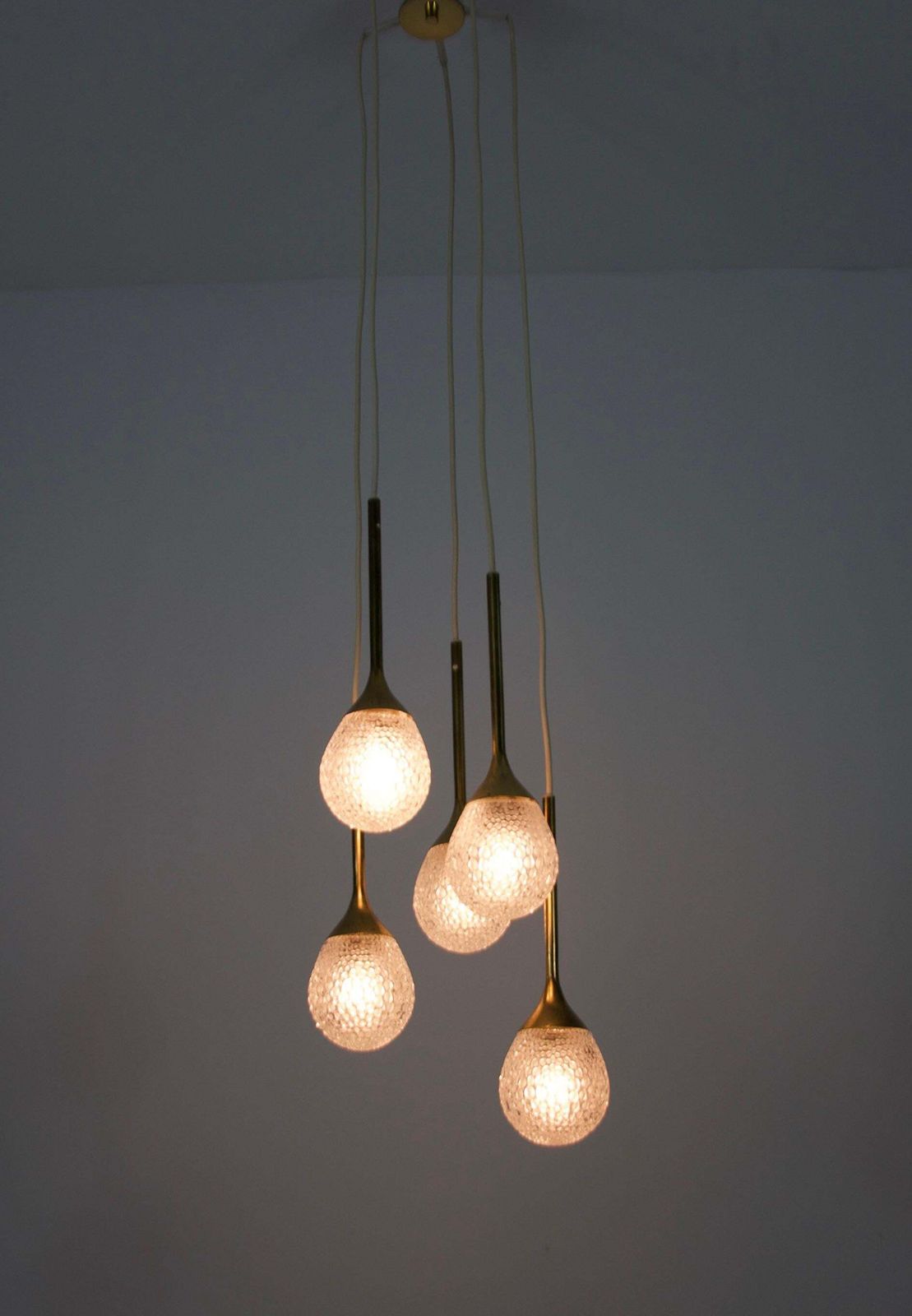 Mid Century Brass And Glass Cascade Pendant Lamp, Germany, 1960s photo furniture