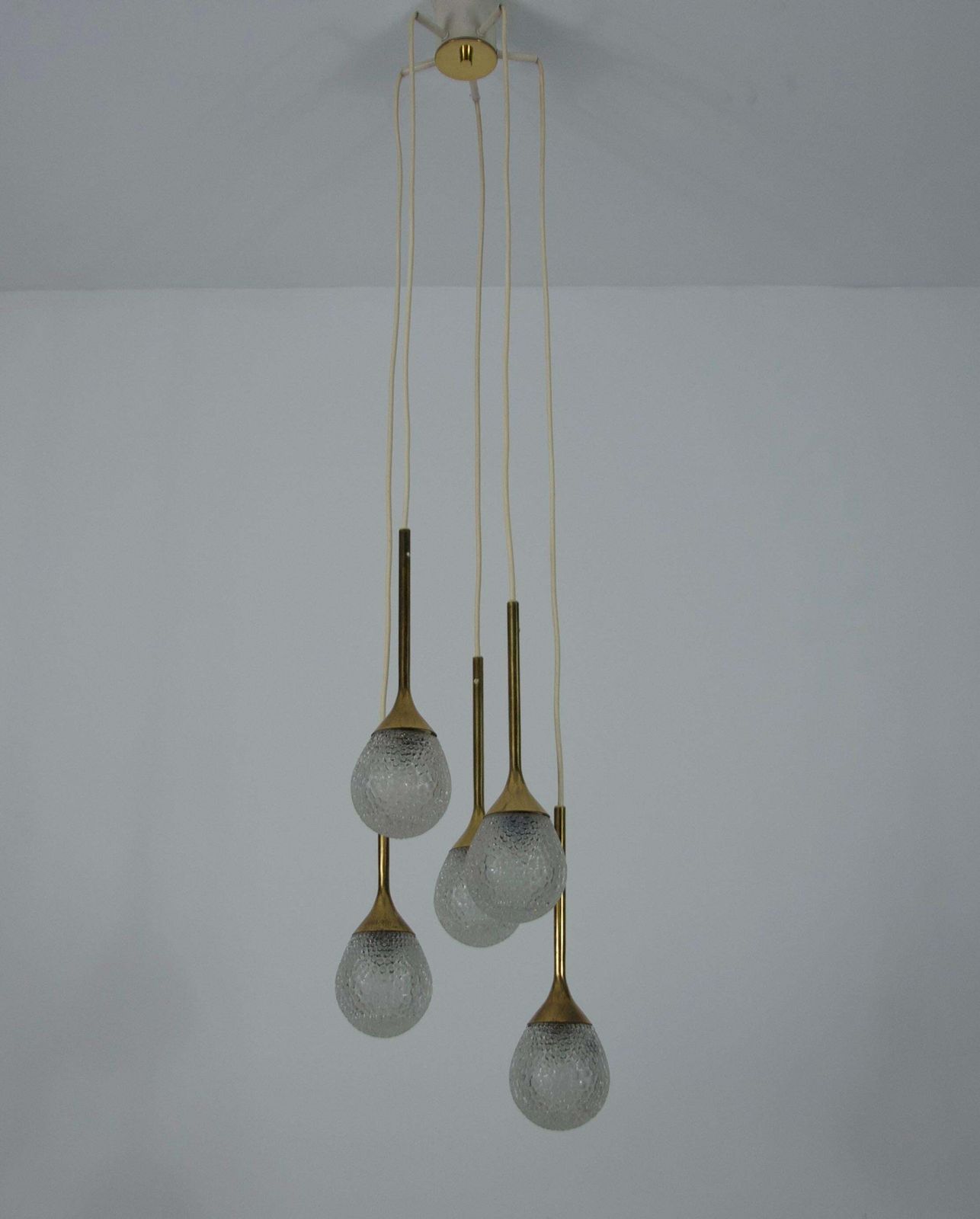 Mid Century Brass And Glass Cascade Pendant Lamp, Germany, 1960s photo vintage