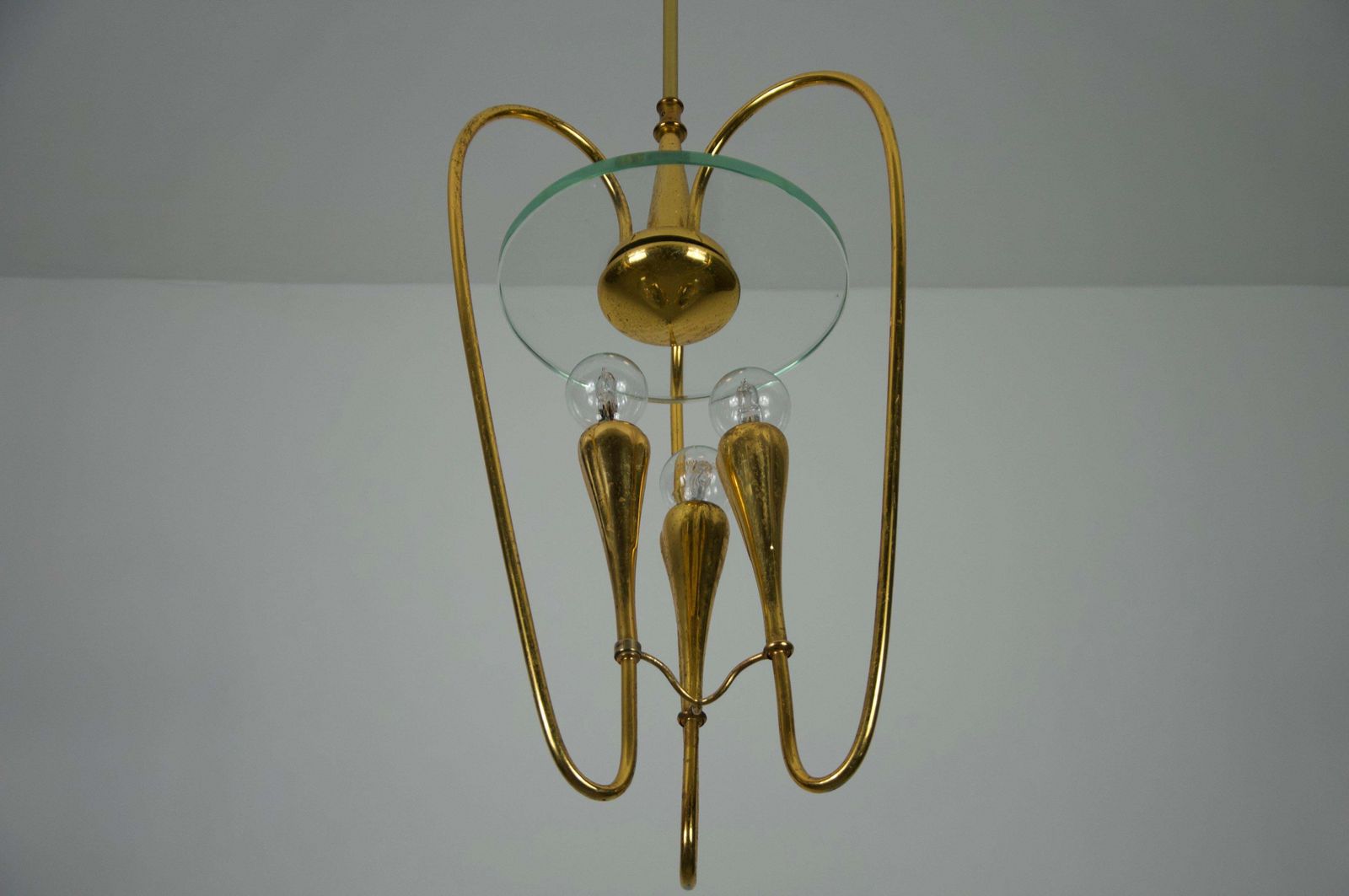 photo vinterior Gilded Brass Chandelier Attr. To Pietro Chiesa For Fontana Arte, 1950s, Italy