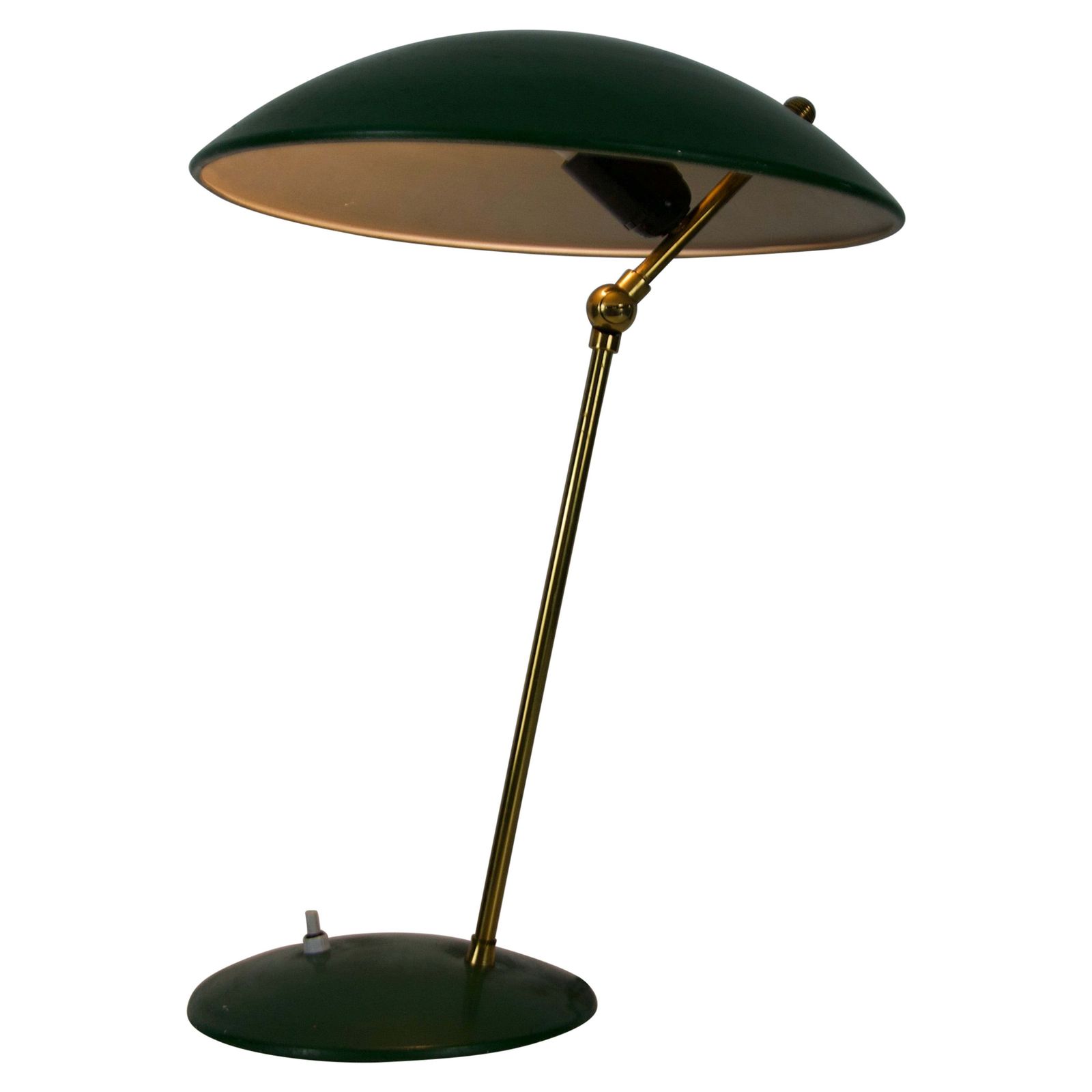 Mid Century Green Italian Brass And Metal Table Lamp, 1960s