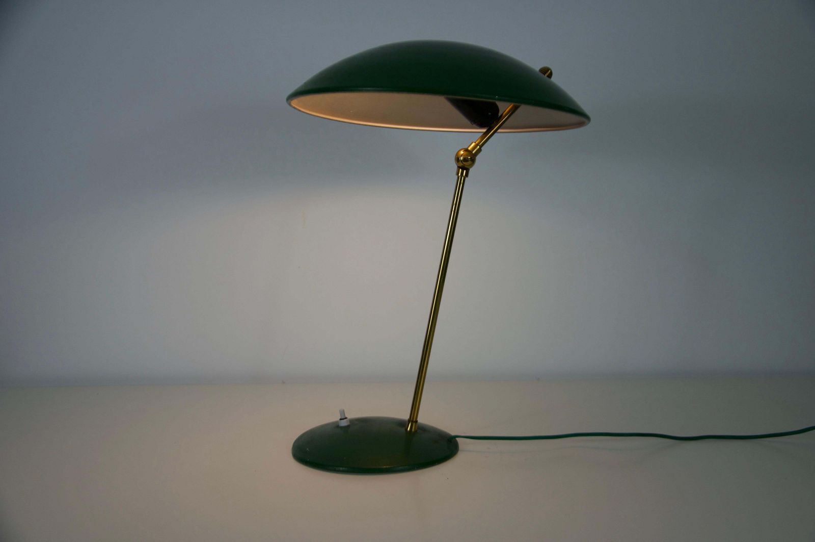 Lighting Mid Century Green Italian Brass And Metal Table Lamp, 1960s photo